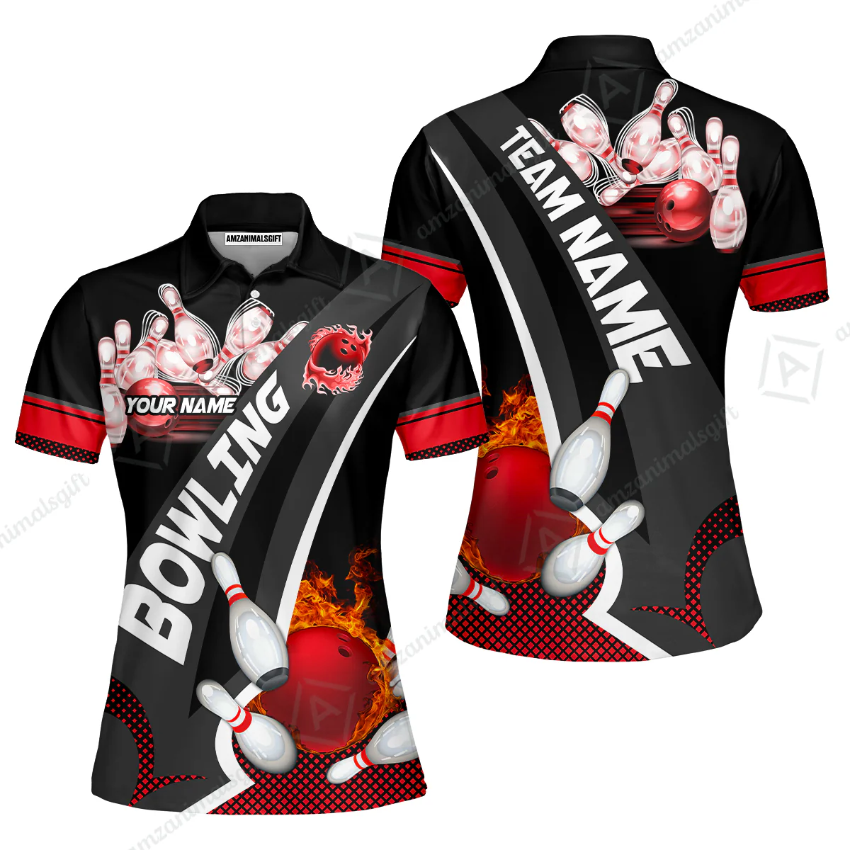 Customized Bowling Polo, Bowling And Pins Plame Premium Multicolor Option Personalized Name And Team Zipper Polo Jerseys Shirts - Image 44