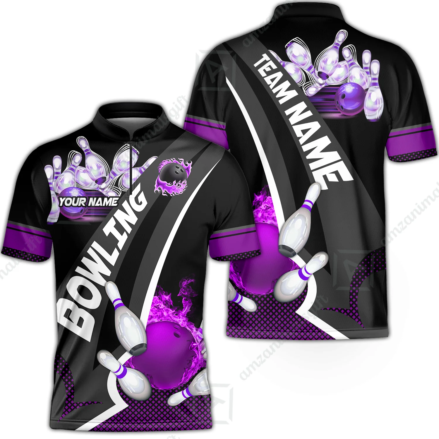 Customized Bowling Polo, Bowling And Pins Plame Premium Multicolor Option Personalized Name And Team Zipper Polo Jerseys Shirts - Image 53