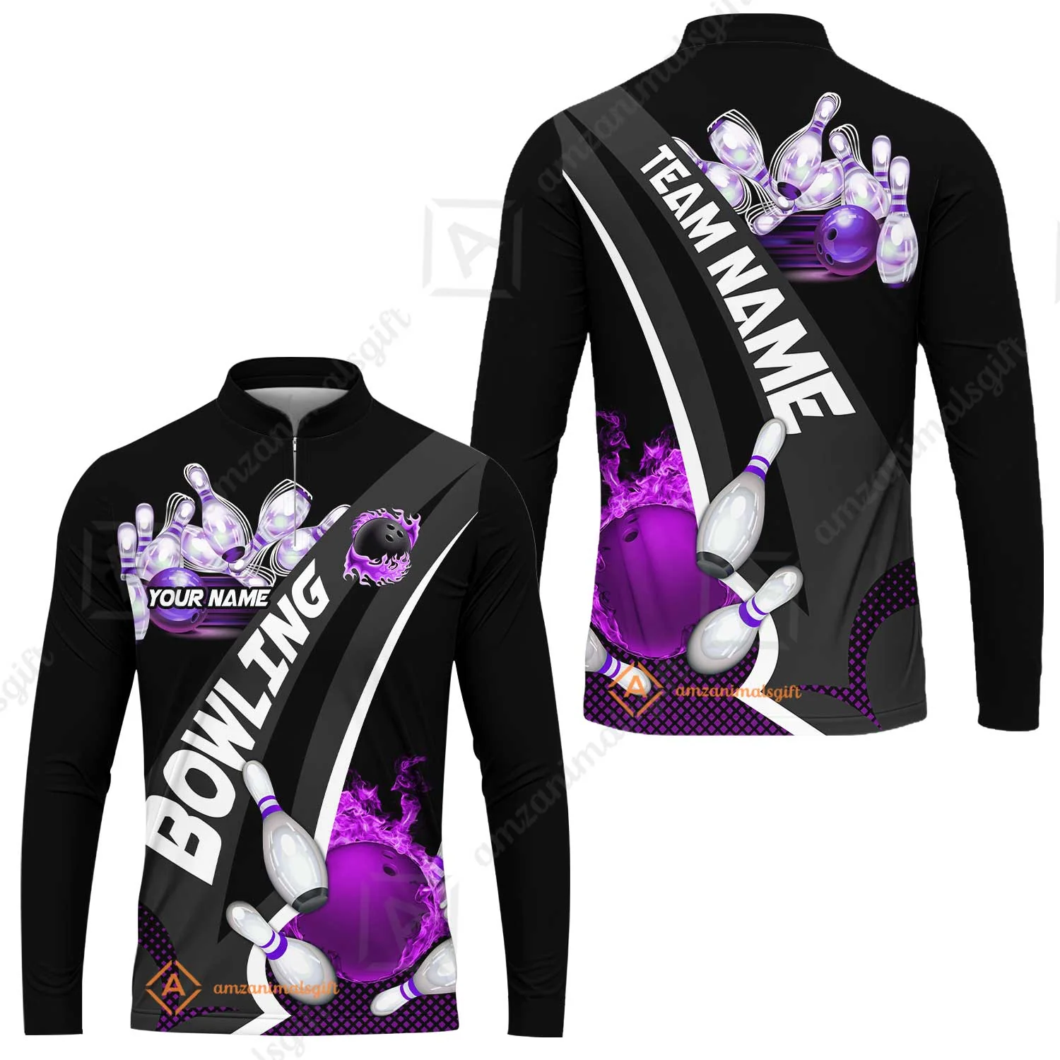 Customized Bowling Polo, Bowling And Pins Plame Premium Multicolor Option Personalized Name And Team Zipper Polo Jerseys Shirts - Image 59