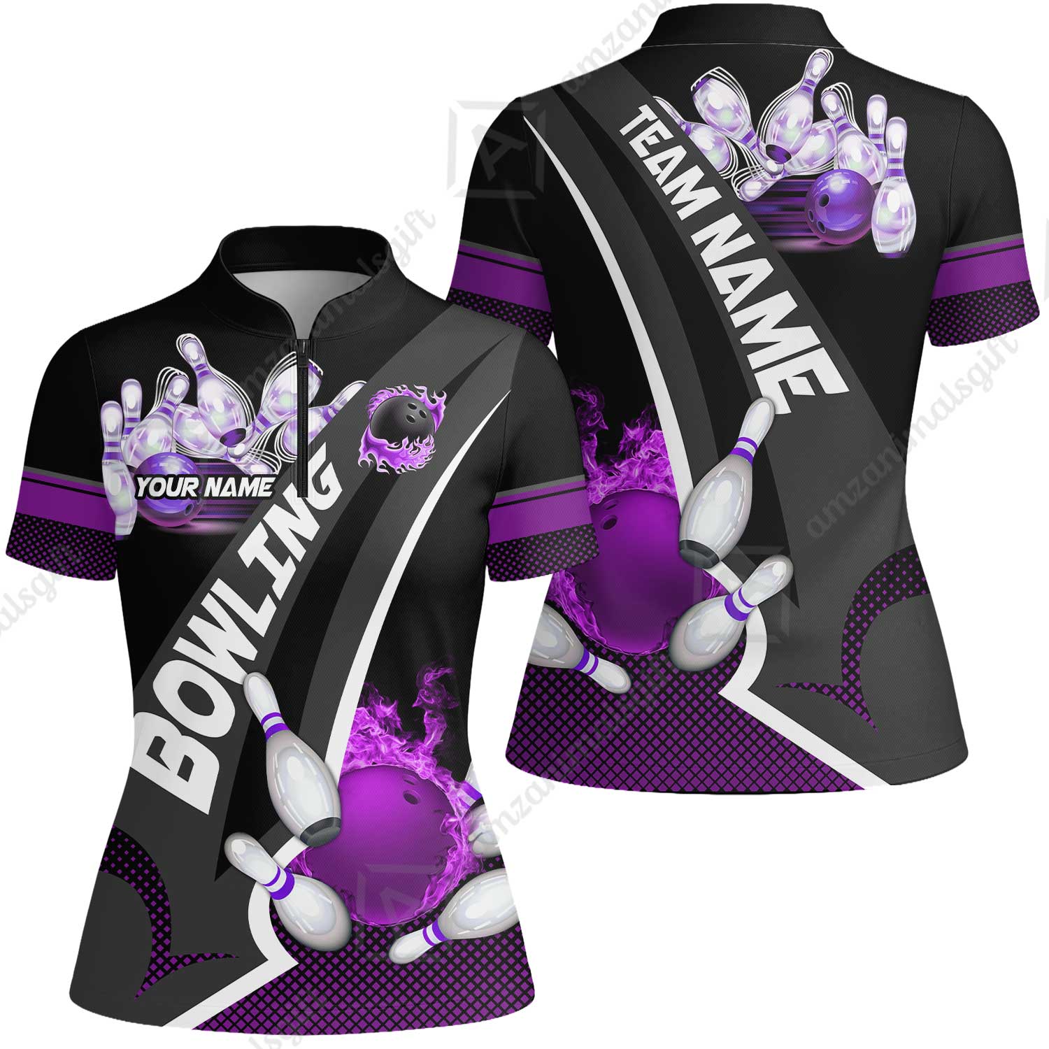 Customized Bowling Polo, Bowling And Pins Plame Premium Multicolor Option Personalized Name And Team Zipper Polo Jerseys Shirts - Image 63