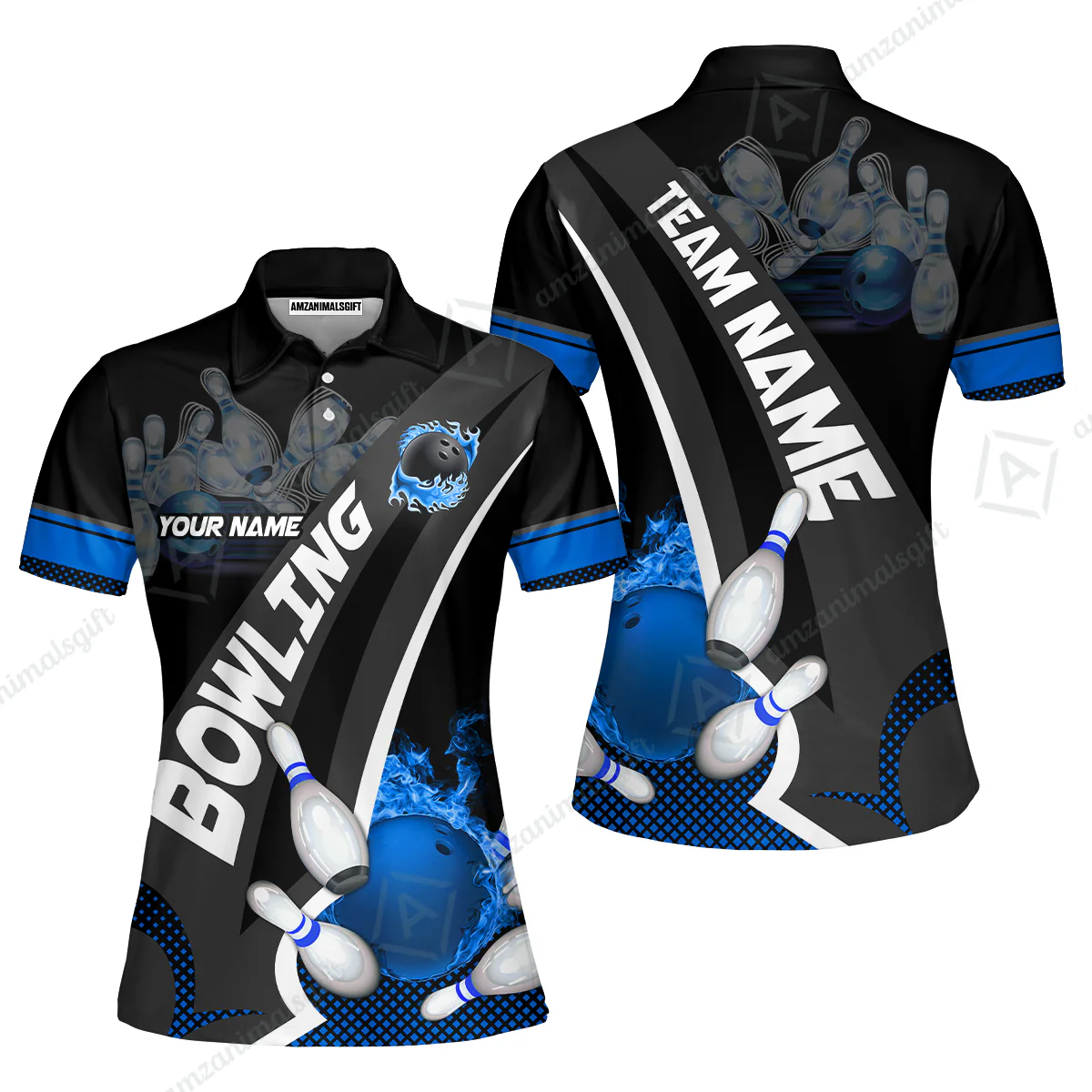 Customized Bowling Polo, Bowling And Pins Plame Premium Multicolor Option Personalized Name And Team Zipper Polo Jerseys Shirts - Image 67