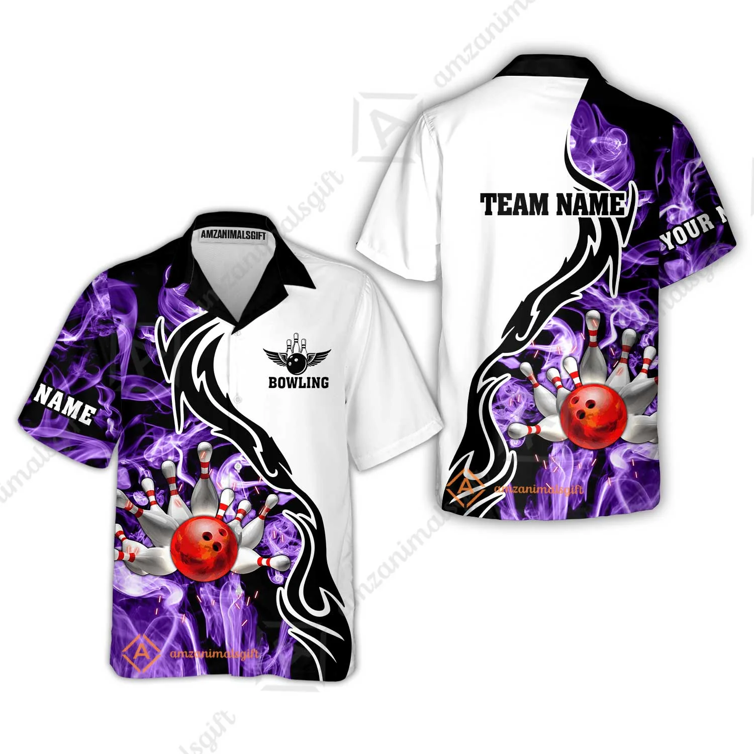 Customized Bowling Unisex Polo Shirt, Bowling And Pins Purple Smoke Pattern Customized Name And Team Polo Jerseys Shirts - Image 7