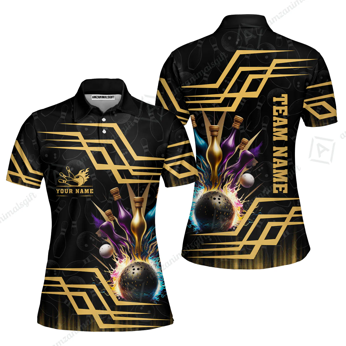 Customized Bowling Unisex Polo, Bowling And Pins Royal Multicolor Option Customized Name And Team Name For Bowling Team - Image 11