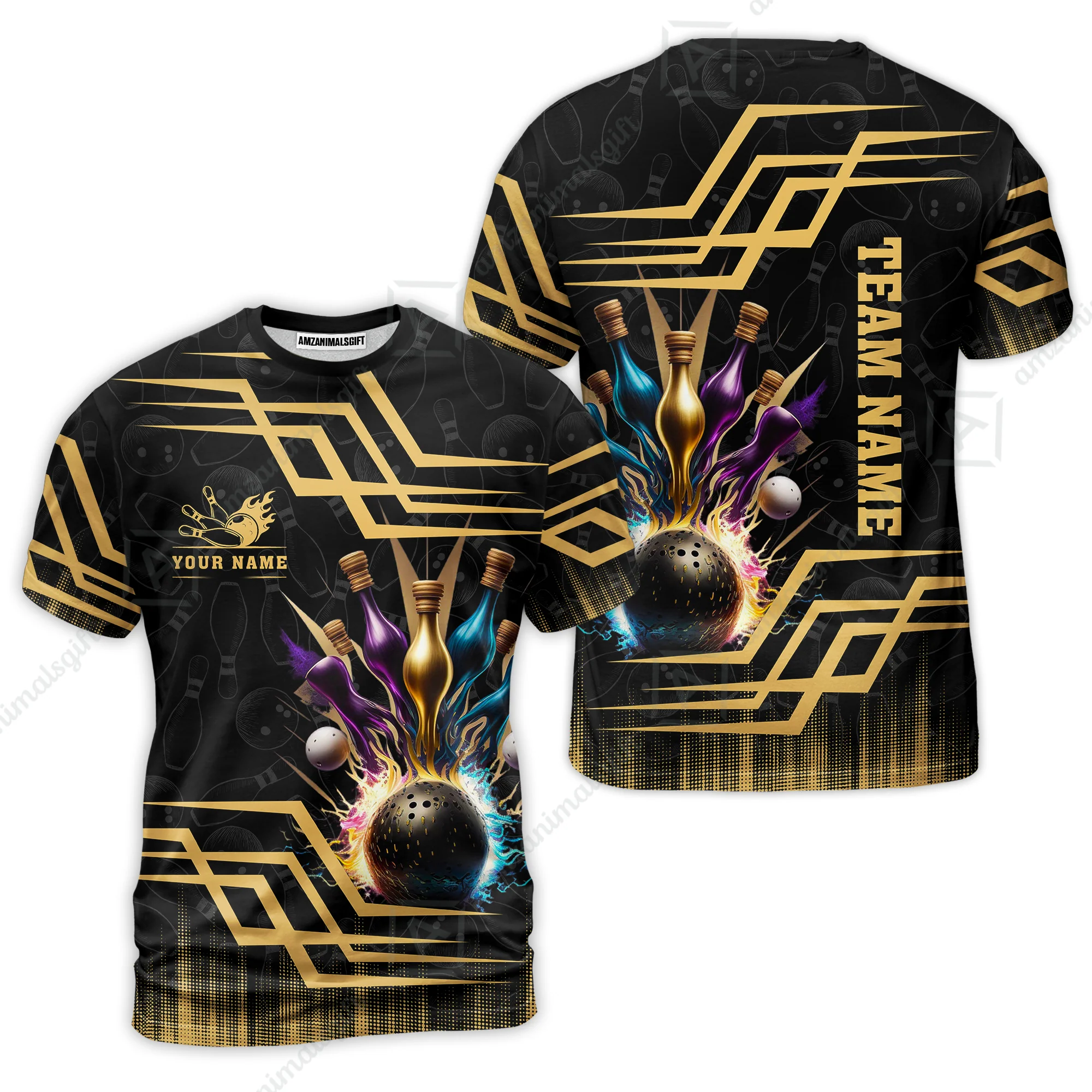 Customized Bowling Unisex Polo, Bowling And Pins Royal Multicolor Option Customized Name And Team Name For Bowling Team - Image 12