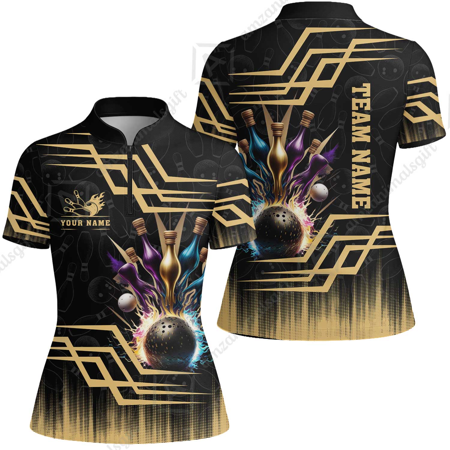 Customized Bowling Unisex Polo, Bowling And Pins Royal Multicolor Option Customized Name And Team Name For Bowling Team - Image 19