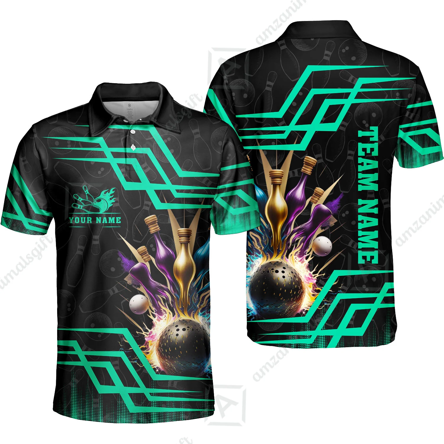 Customized Bowling Unisex Polo, Bowling And Pins Royal Multicolor Option Customized Name And Team Name For Bowling Team - Image 20