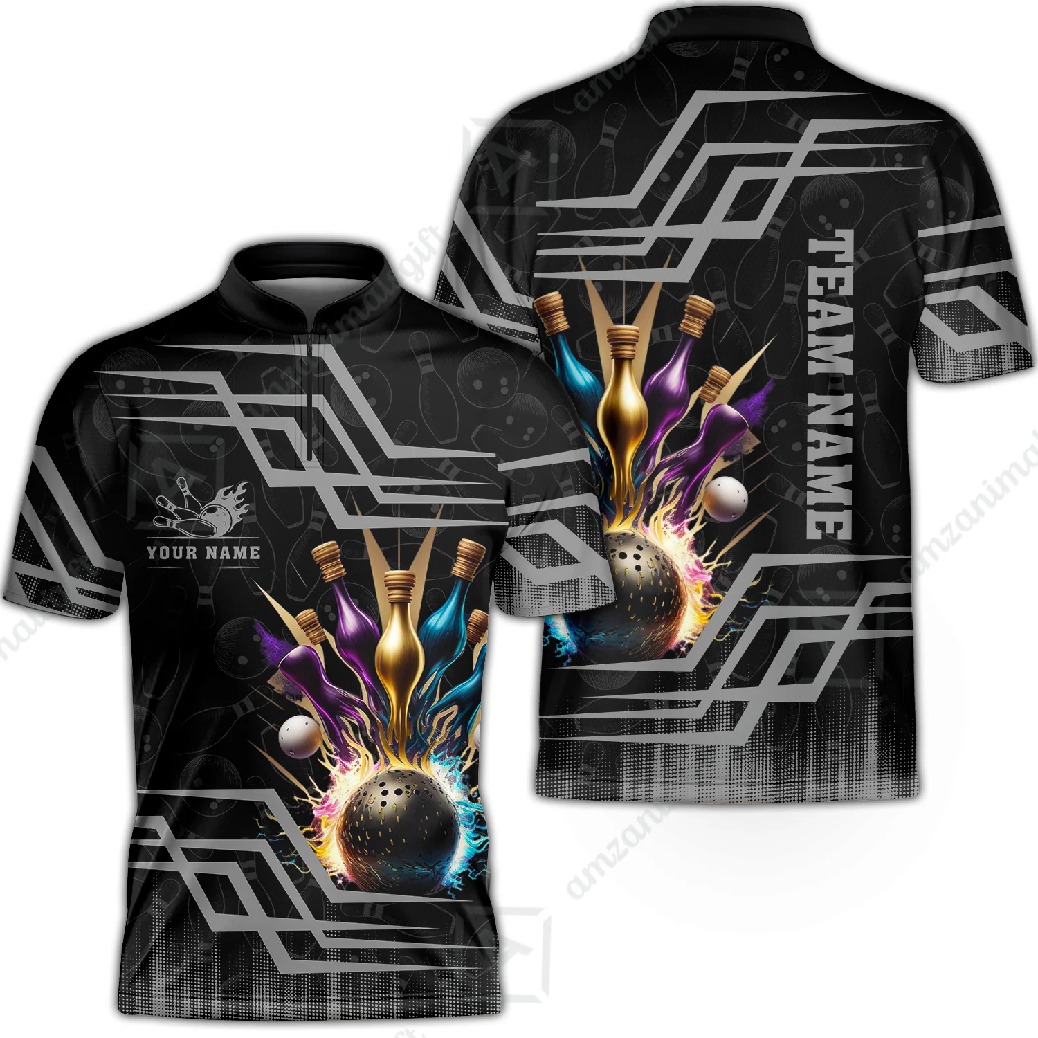 Customized Bowling Unisex Polo, Bowling And Pins Royal Multicolor Option Customized Name And Team Name For Bowling Team - Image 27