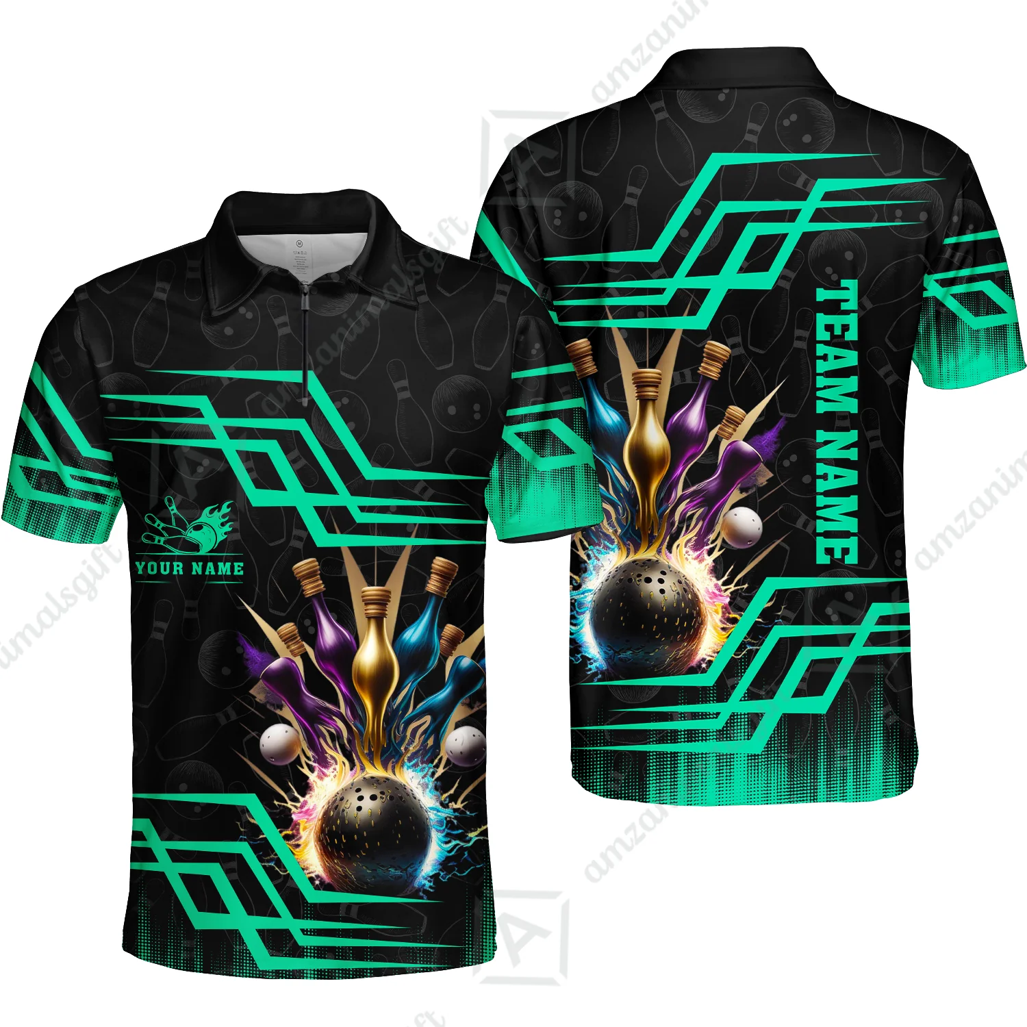 Customized Bowling Unisex Polo, Bowling And Pins Royal Multicolor Option Customized Name And Team Name For Bowling Team - Image 30
