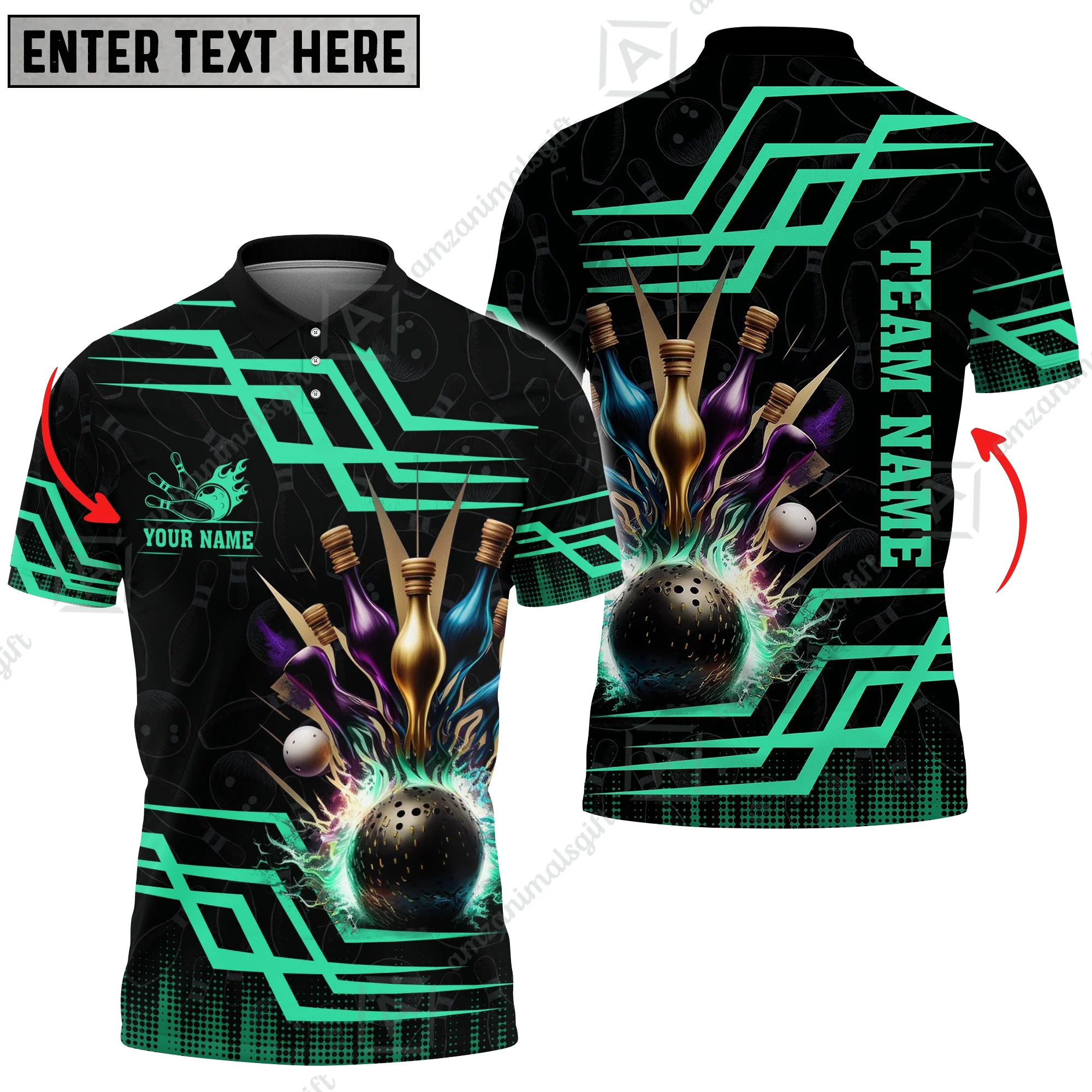 Customized Bowling Unisex Polo, Bowling And Pins Royal Multicolor Option Customized Name And Team Name For Bowling Team - Image 4