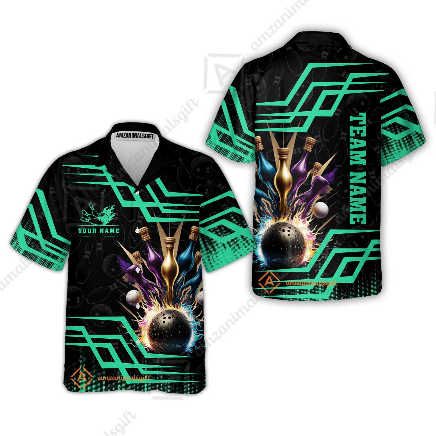Customized Bowling Unisex Polo, Bowling And Pins Royal Multicolor Option Customized Name And Team Name For Bowling Team - Image 45