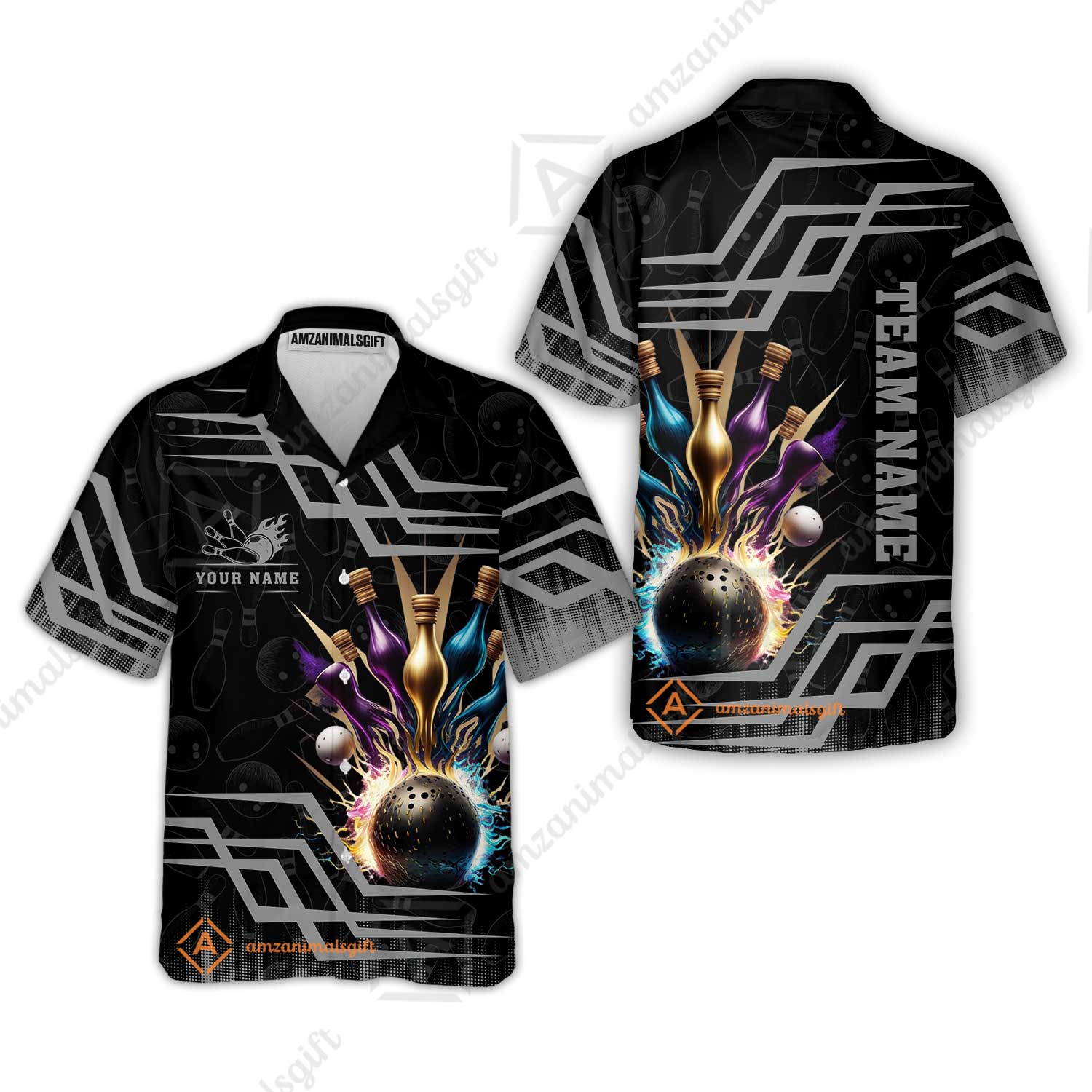Customized Bowling Unisex Polo, Bowling And Pins Royal Multicolor Option Customized Name And Team Name For Bowling Team - Image 46