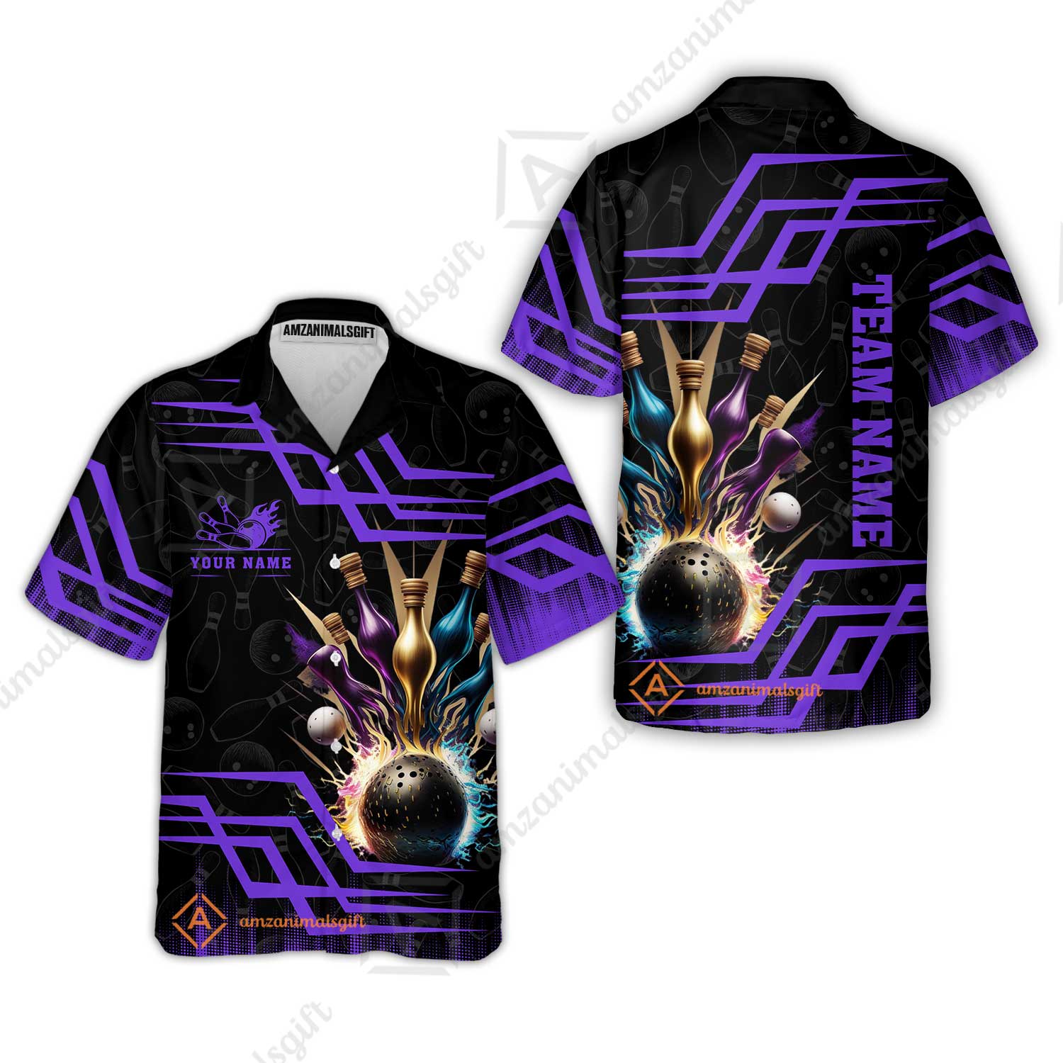 Customized Bowling Unisex Polo, Bowling And Pins Royal Multicolor Option Customized Name And Team Name For Bowling Team - Image 47