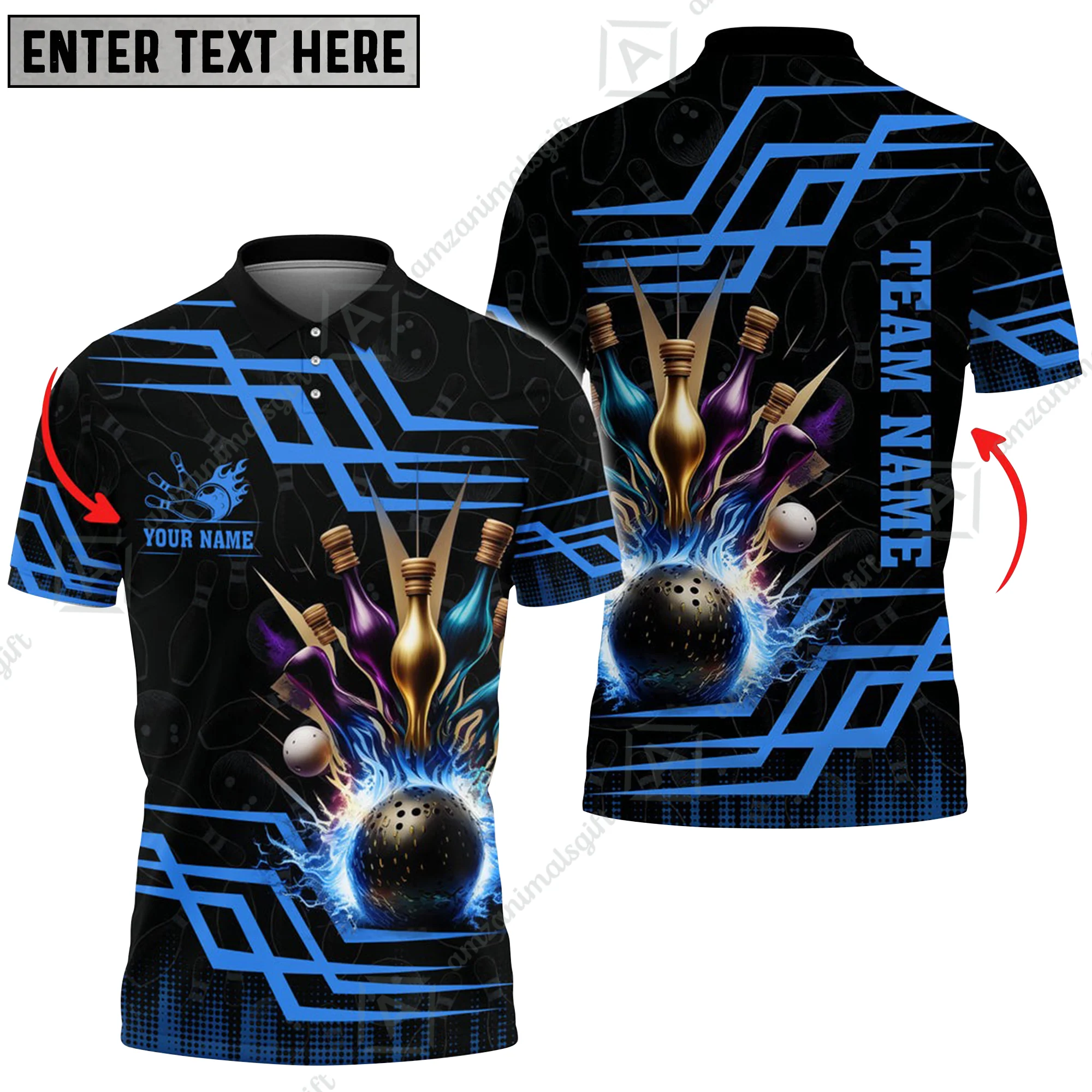 Customized Bowling Unisex Polo, Bowling And Pins Royal Multicolor Option Customized Name And Team Name For Bowling Team - Image 5
