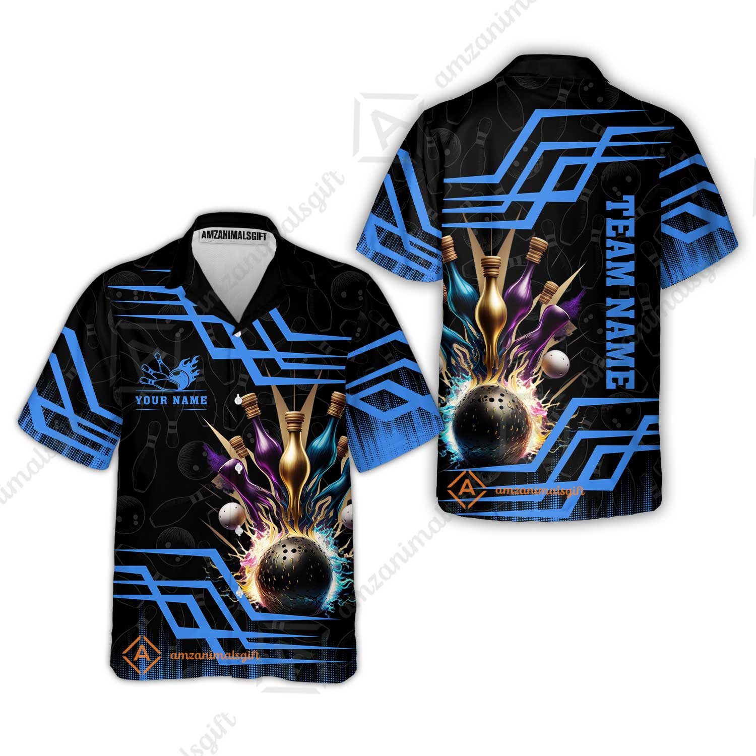 Customized Bowling Unisex Polo, Bowling And Pins Royal Multicolor Option Customized Name And Team Name For Bowling Team - Image 54
