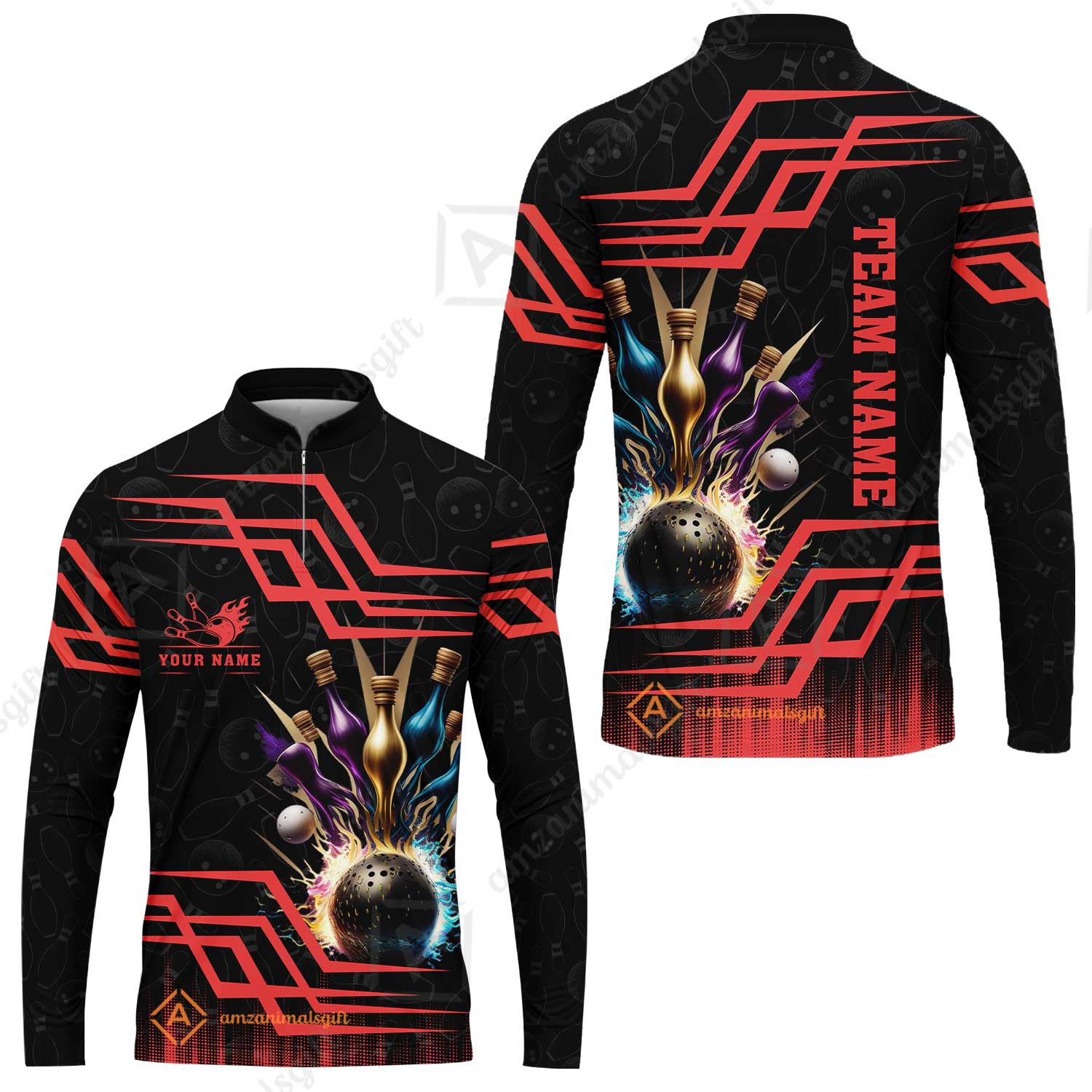 Customized Bowling Unisex Polo, Bowling And Pins Royal Multicolor Option Customized Name And Team Name For Bowling Team - Image 60