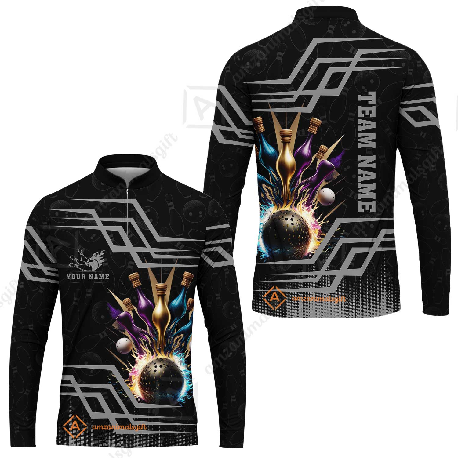 Customized Bowling Unisex Polo, Bowling And Pins Royal Multicolor Option Customized Name And Team Name For Bowling Team - Image 62