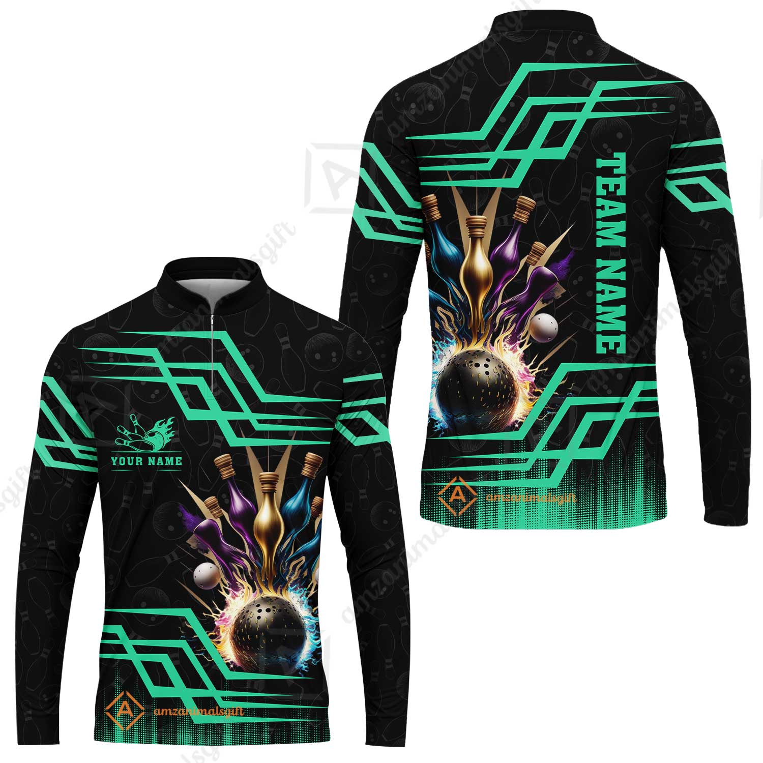 Customized Bowling Unisex Polo, Bowling And Pins Royal Multicolor Option Customized Name And Team Name For Bowling Team - Image 64