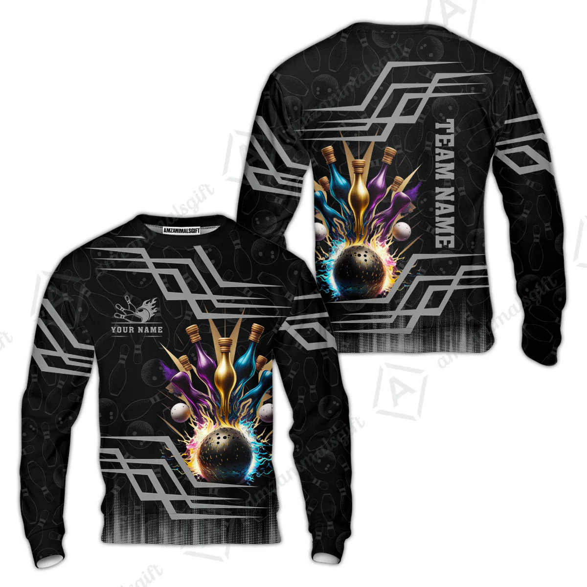 Customized Bowling Unisex Polo, Bowling And Pins Royal Multicolor Option Customized Name And Team Name For Bowling Team - Image 67