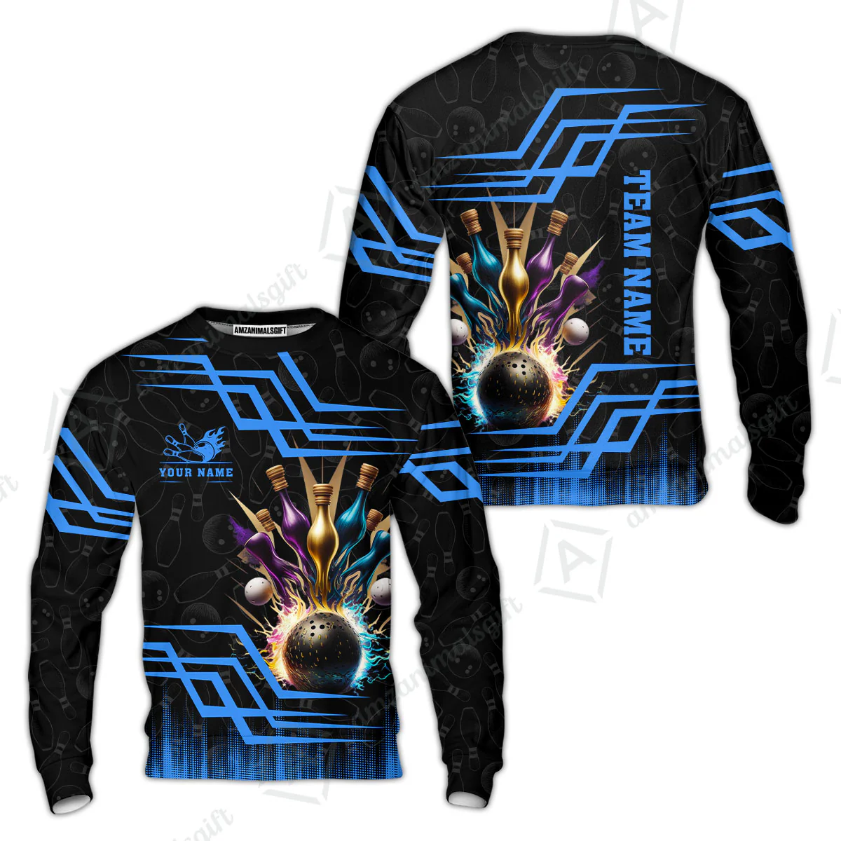 Customized Bowling Unisex Polo, Bowling And Pins Royal Multicolor Option Customized Name And Team Name For Bowling Team - Image 68