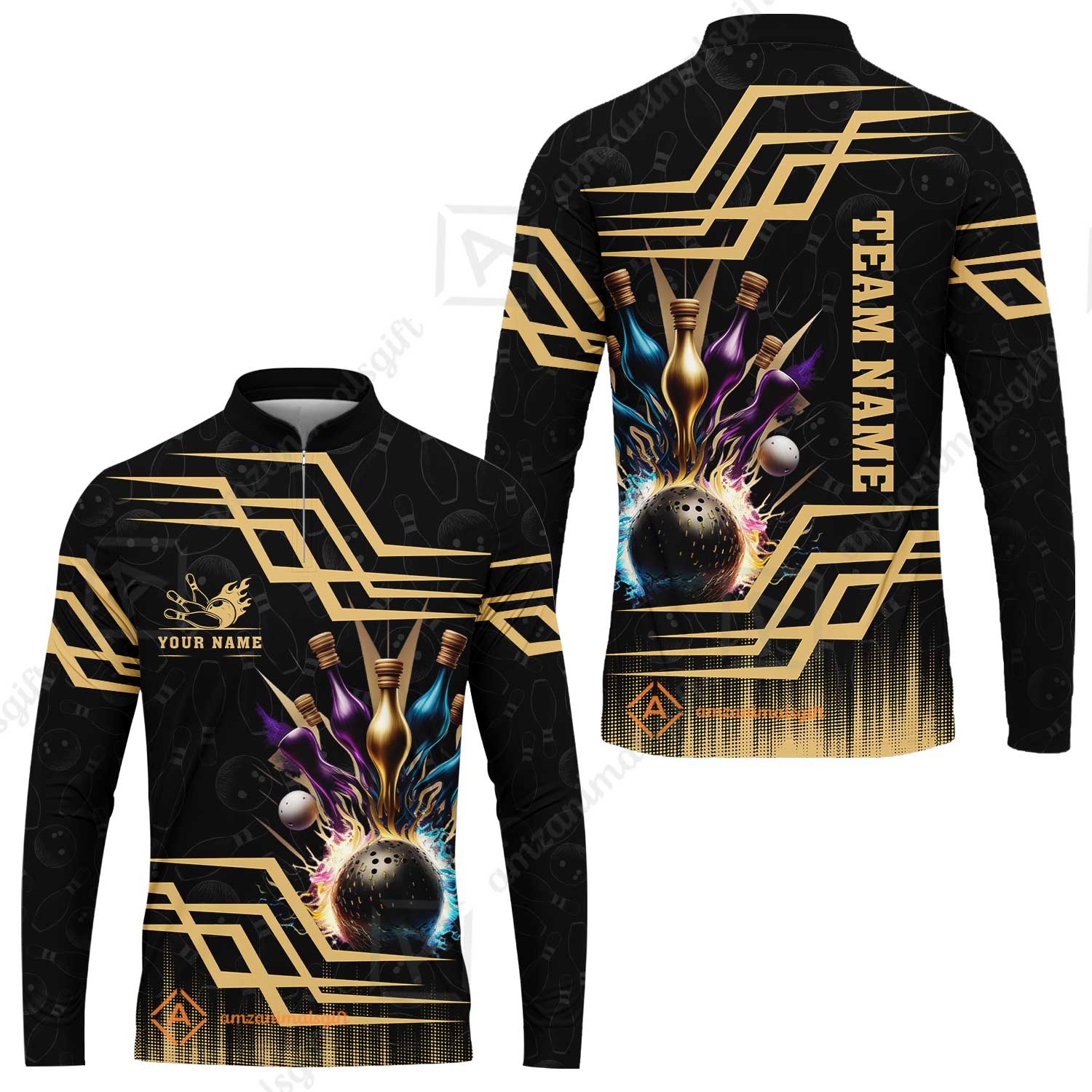 Customized Bowling Unisex Polo, Bowling And Pins Royal Multicolor Option Customized Name And Team Name For Bowling Team - Image 84
