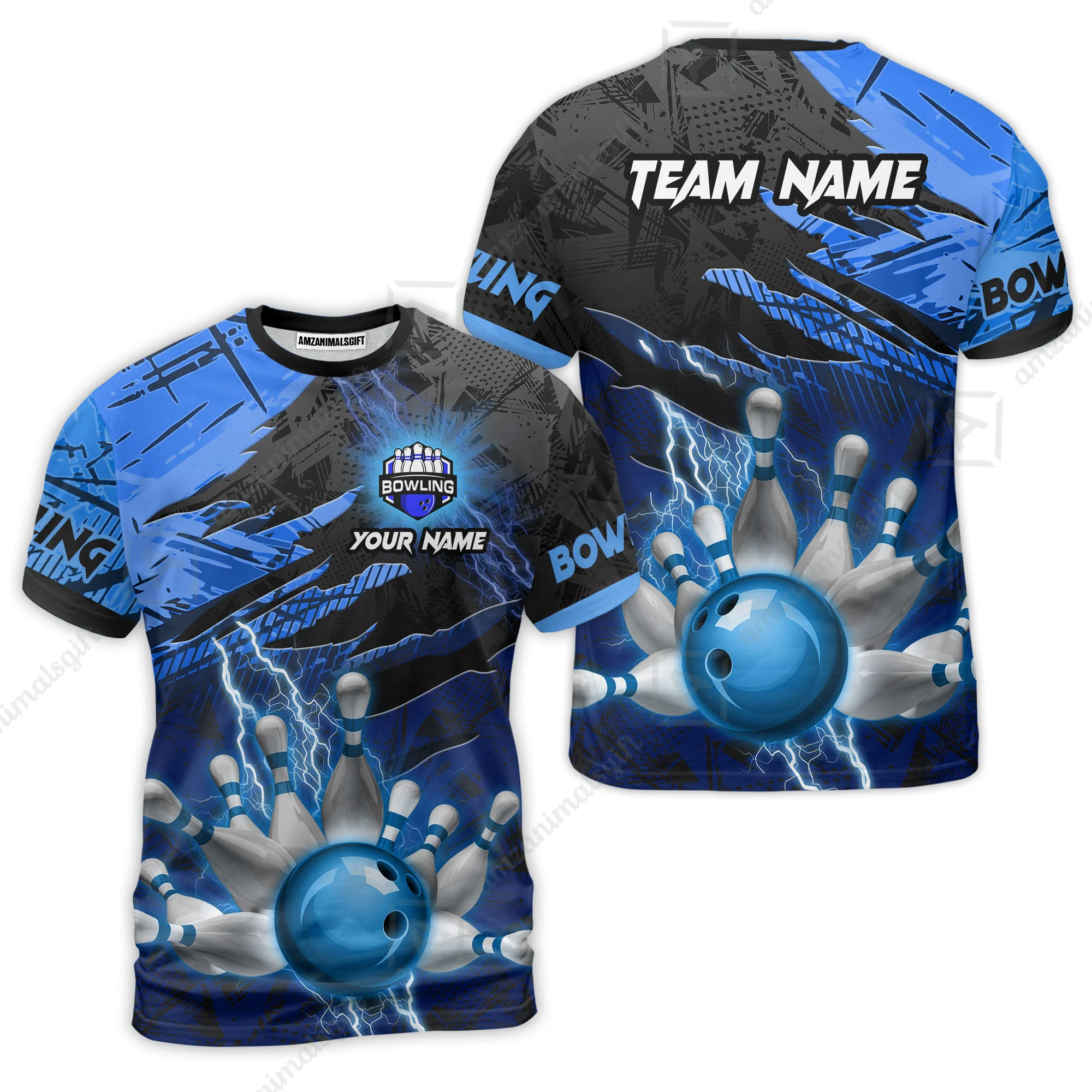 Customized Bowling Unisex Polo Shirt, Bowling And Pins Thunder Break Multicolor Option Customized Name And Team Name Zipper Polo Jerseys Shirts - Image 4