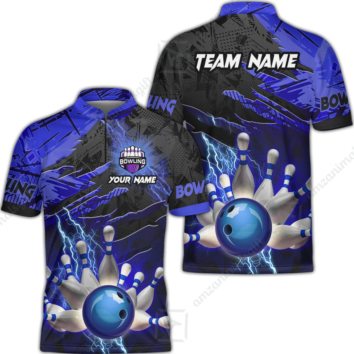 Customized Bowling Unisex Polo Shirt, Bowling And Pins Thunder Break Multicolor Option Customized Name And Team Name Zipper Polo Jerseys Shirts - Image 7