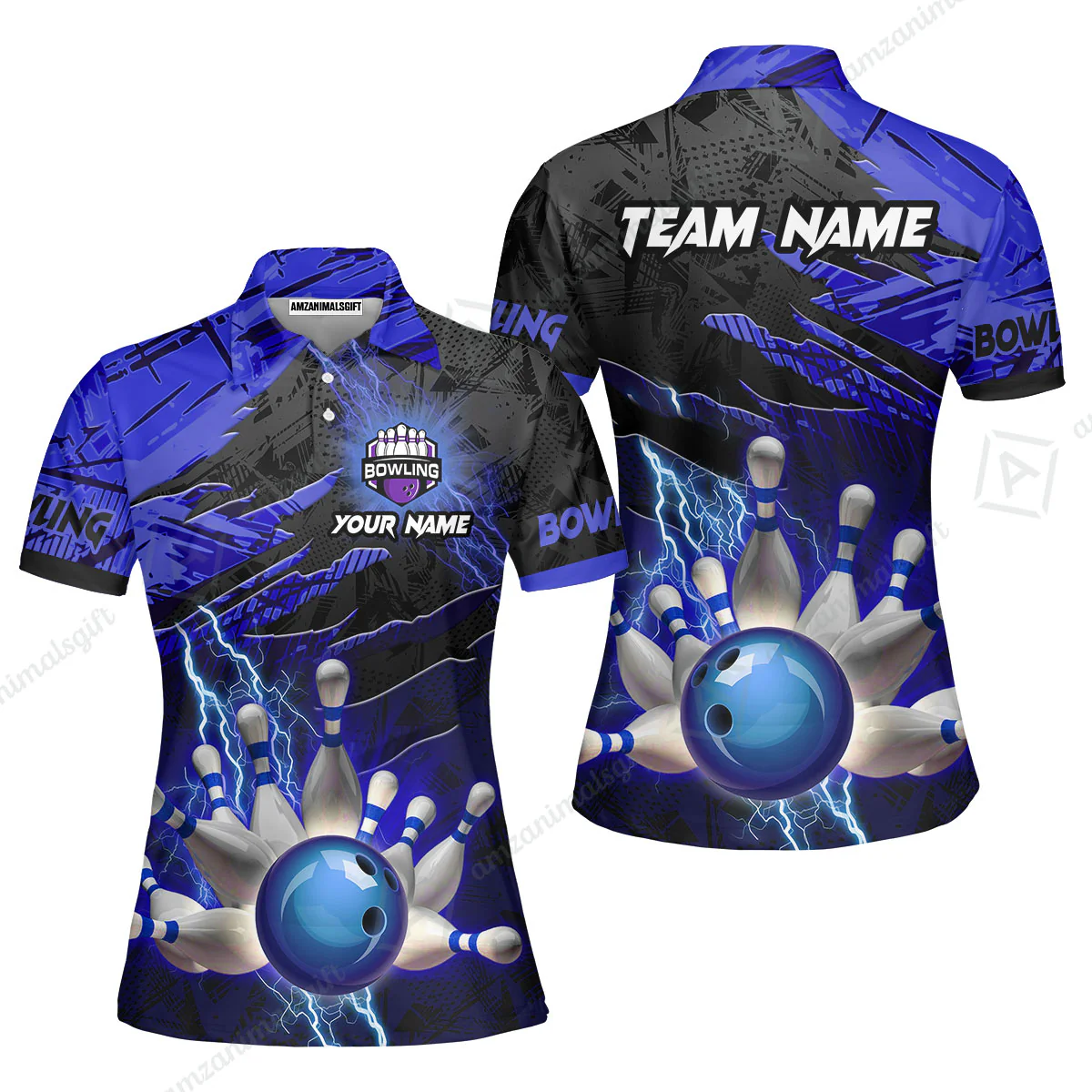 Customized Bowling Unisex Polo Shirt, Bowling And Pins Thunder Break Multicolor Option Customized Name And Team Name Zipper Polo Jerseys Shirts - Image 9