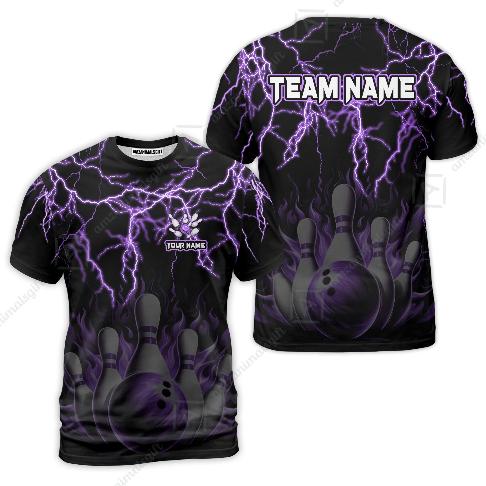 Customized Bowling Polo, Bowling & Pins Flame Thunder Pattern Multicolor Option Customized Name, Team Name Polo Shirt For Bowling Team - Image 14