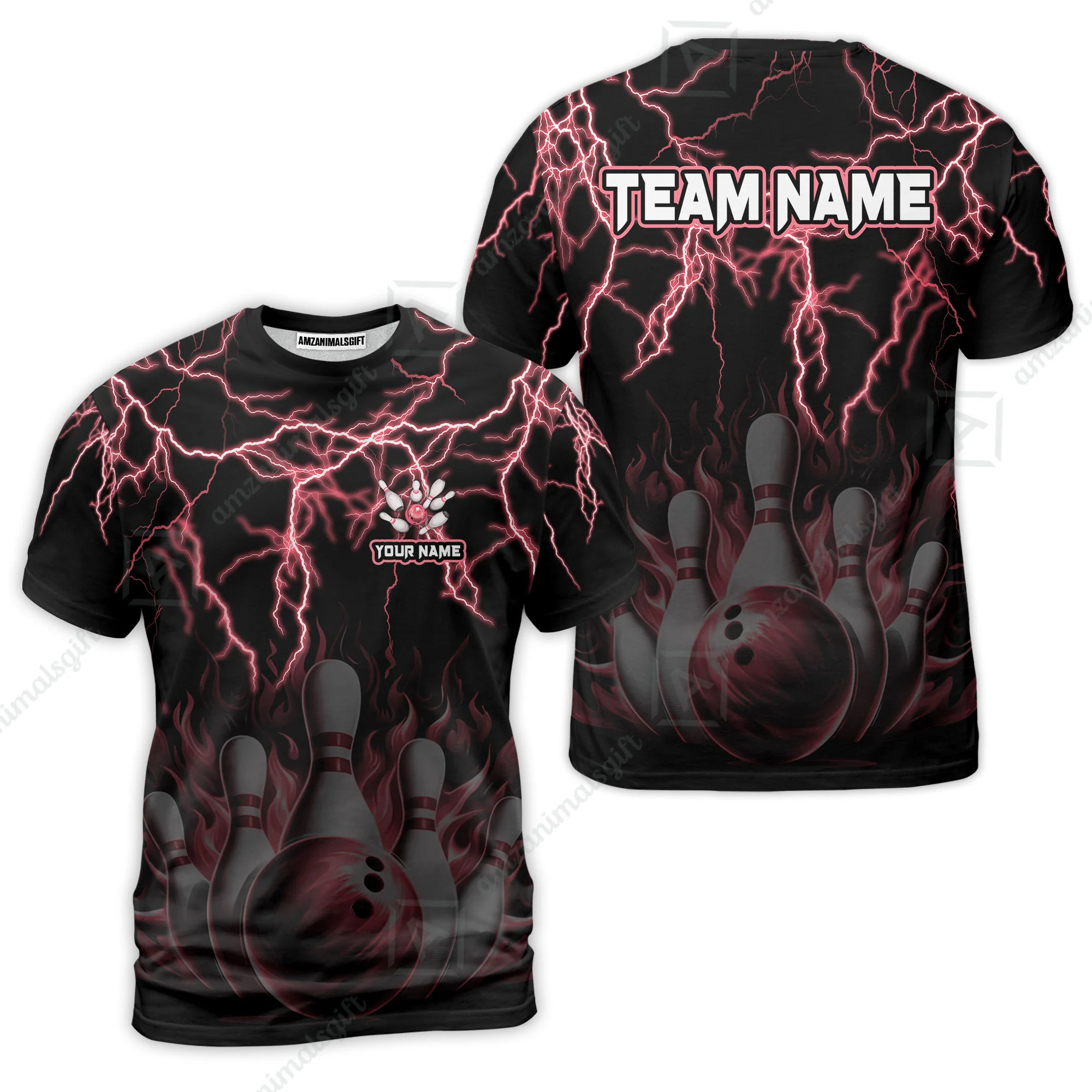 Customized Bowling Polo, Bowling & Pins Flame Thunder Pattern Multicolor Option Customized Name, Team Name Polo Shirt For Bowling Team - Image 19