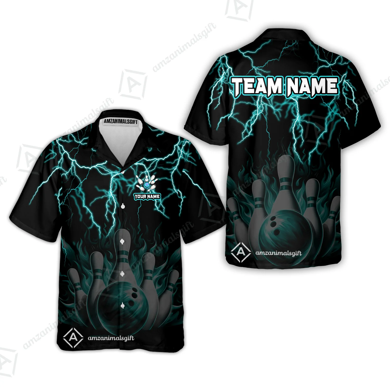 Customized Bowling Polo, Bowling & Pins Flame Thunder Pattern Multicolor Option Customized Name, Team Name Polo Shirt For Bowling Team - Image 22