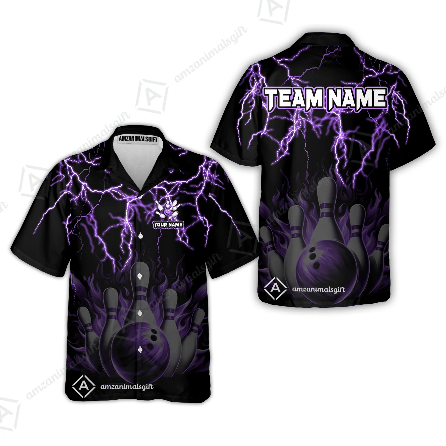 Customized Bowling Polo, Bowling & Pins Flame Thunder Pattern Multicolor Option Customized Name, Team Name Polo Shirt For Bowling Team - Image 24