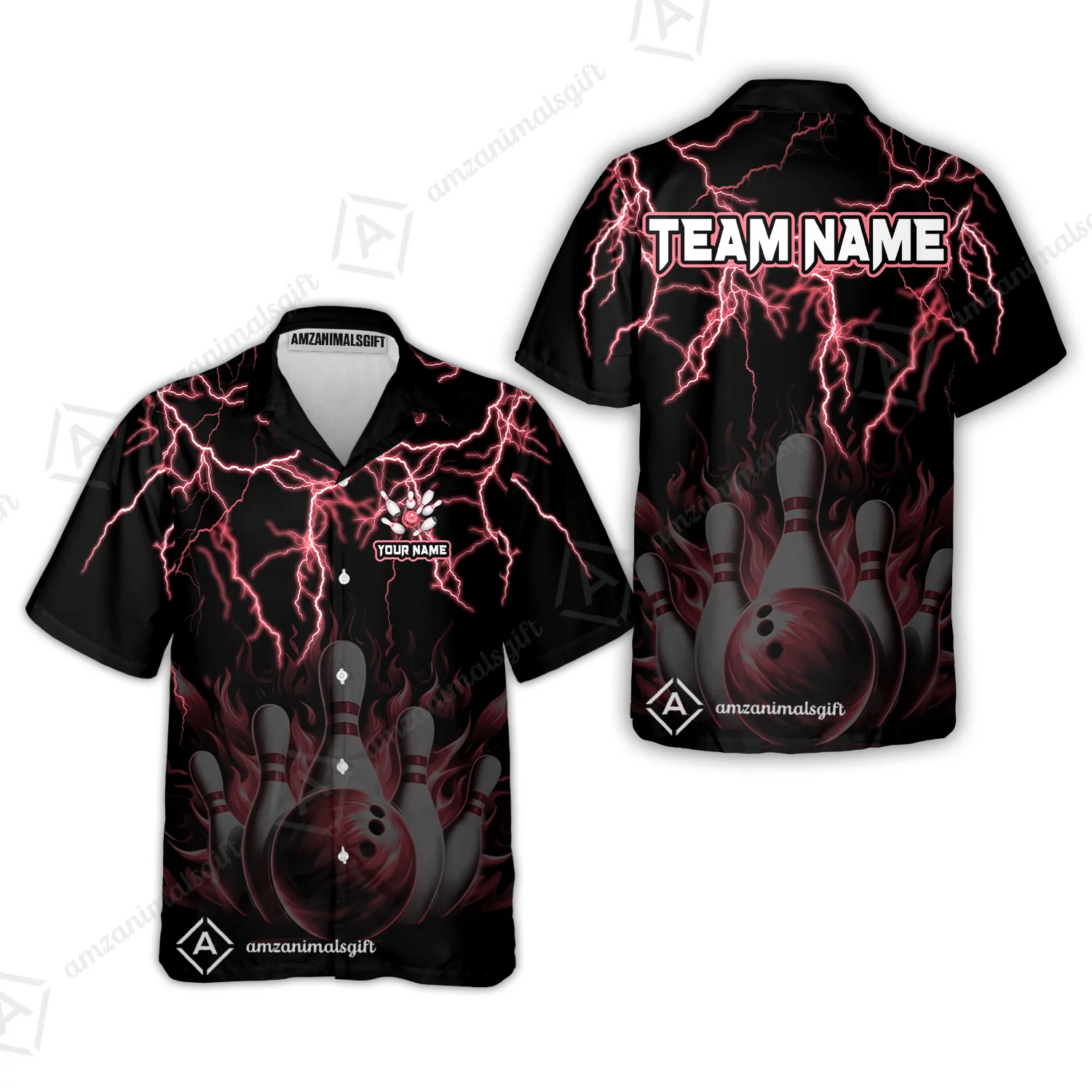 Customized Bowling Polo, Bowling & Pins Flame Thunder Pattern Multicolor Option Customized Name, Team Name Polo Shirt For Bowling Team - Image 25