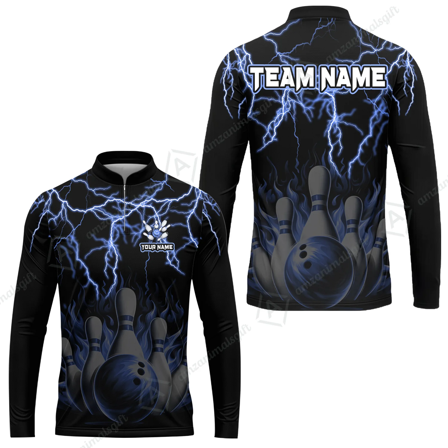 Customized Bowling Polo, Bowling & Pins Flame Thunder Pattern Multicolor Option Customized Name, Team Name Polo Shirt For Bowling Team - Image 31