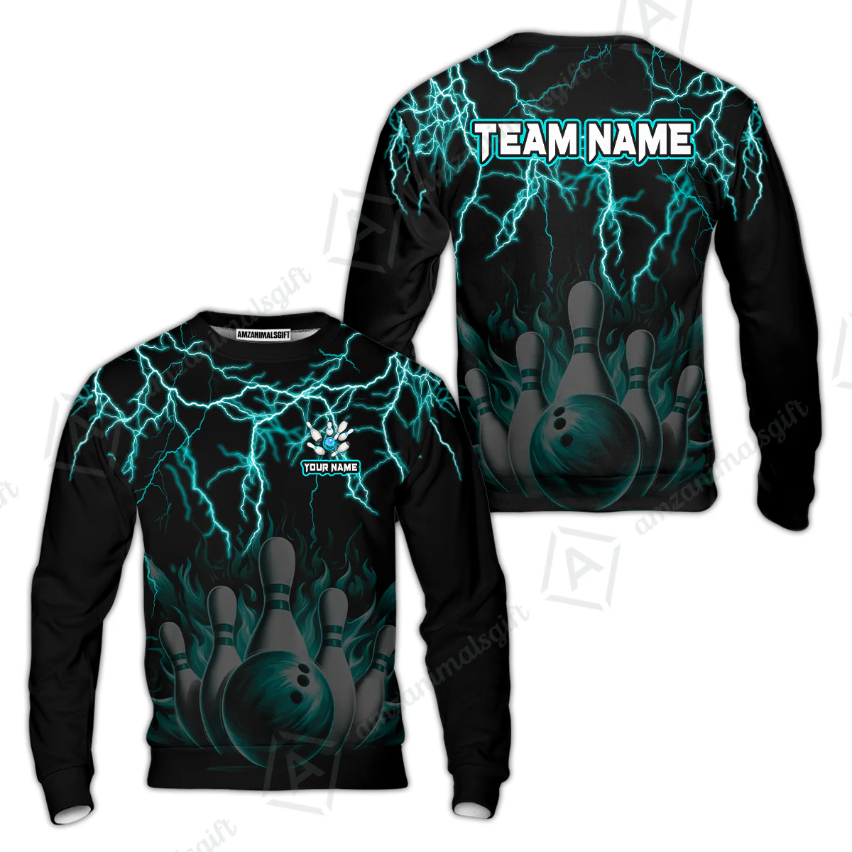 Customized Bowling Polo, Bowling & Pins Flame Thunder Pattern Multicolor Option Customized Name, Team Name Polo Shirt For Bowling Team - Image 34