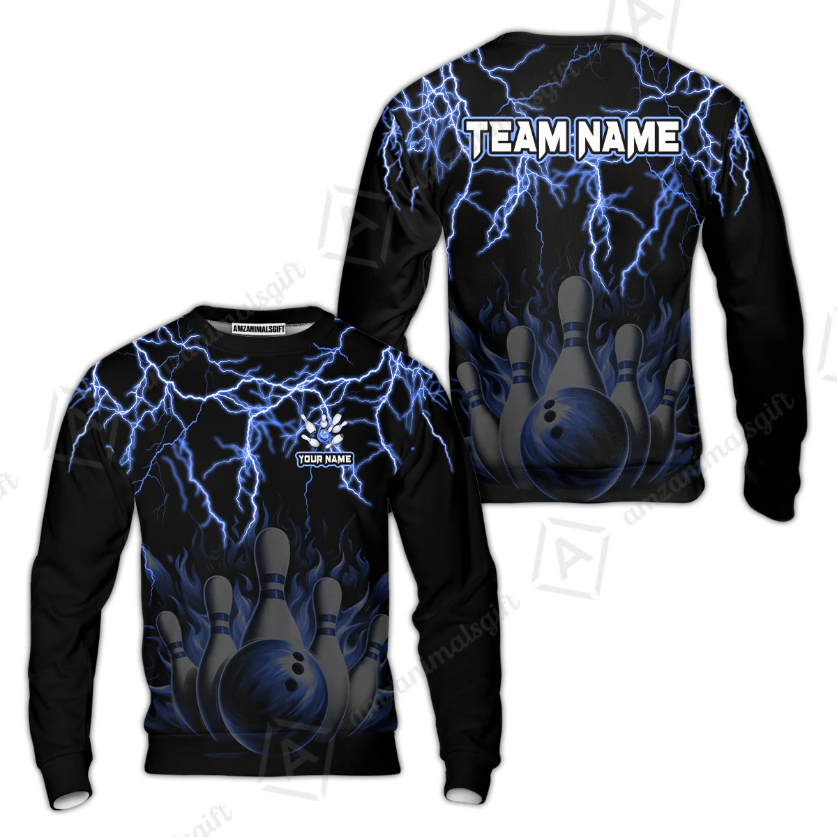 Customized Bowling Polo, Bowling & Pins Flame Thunder Pattern Multicolor Option Customized Name, Team Name Polo Shirt For Bowling Team - Image 35