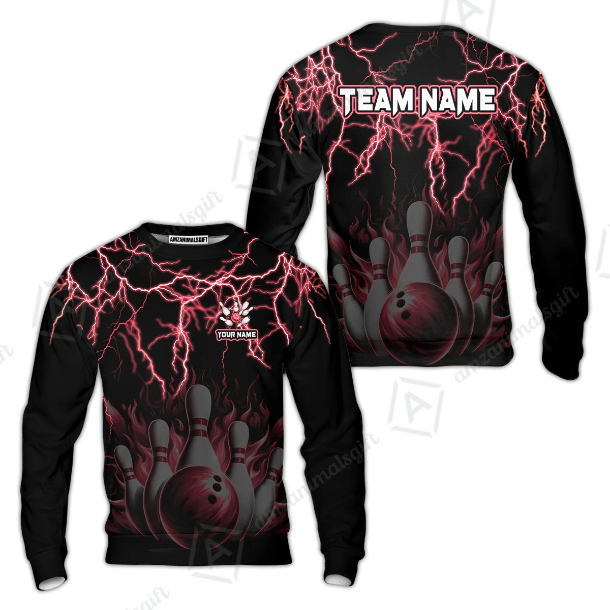 Customized Bowling Polo, Bowling & Pins Flame Thunder Pattern Multicolor Option Customized Name, Team Name Polo Shirt For Bowling Team - Image 37