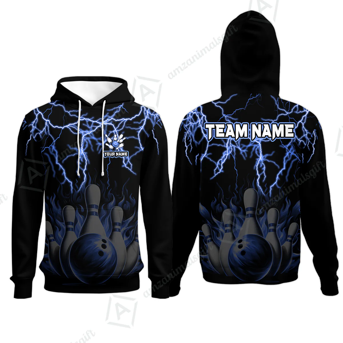 Customized Bowling Polo, Bowling & Pins Flame Thunder Pattern Multicolor Option Customized Name, Team Name Polo Shirt For Bowling Team - Image 39