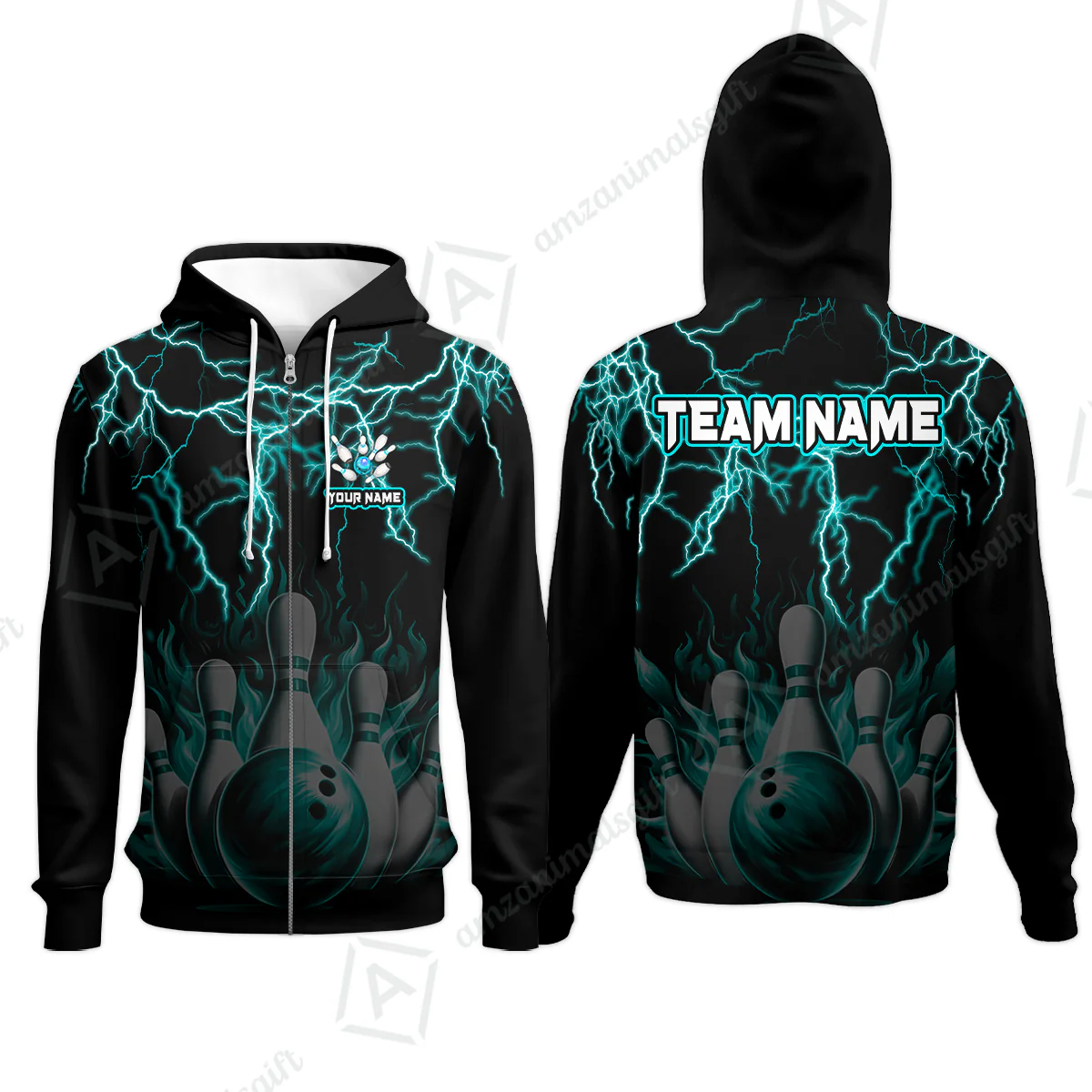 Customized Bowling Polo, Bowling & Pins Flame Thunder Pattern Multicolor Option Customized Name, Team Name Polo Shirt For Bowling Team - Image 42