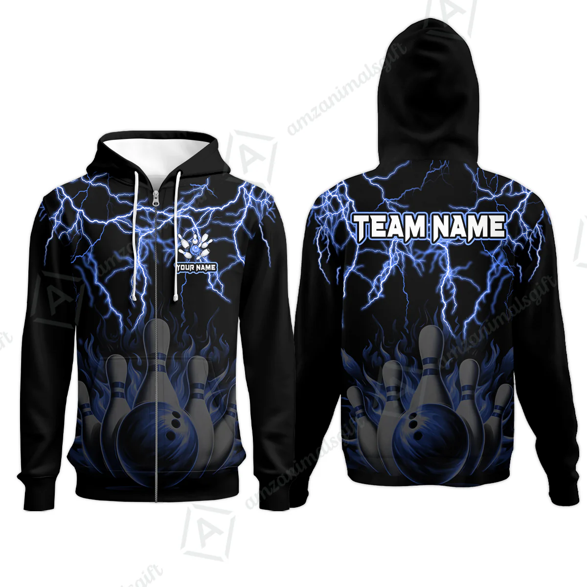 Customized Bowling Polo, Bowling & Pins Flame Thunder Pattern Multicolor Option Customized Name, Team Name Polo Shirt For Bowling Team - Image 43