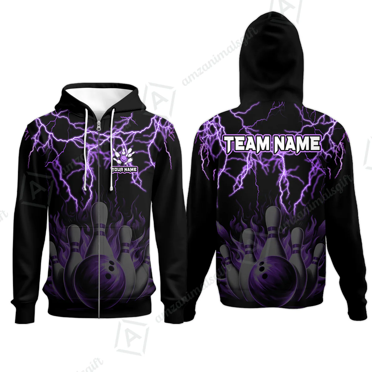 Customized Bowling Polo, Bowling & Pins Flame Thunder Pattern Multicolor Option Customized Name, Team Name Polo Shirt For Bowling Team - Image 44