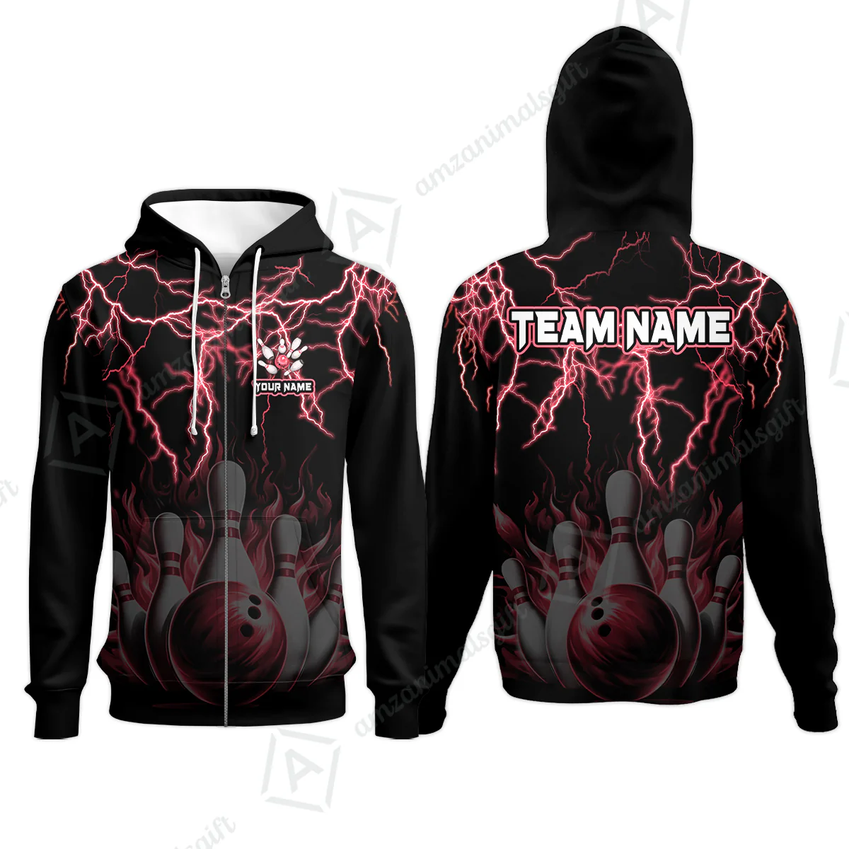 Customized Bowling Polo, Bowling & Pins Flame Thunder Pattern Multicolor Option Customized Name, Team Name Polo Shirt For Bowling Team - Image 45