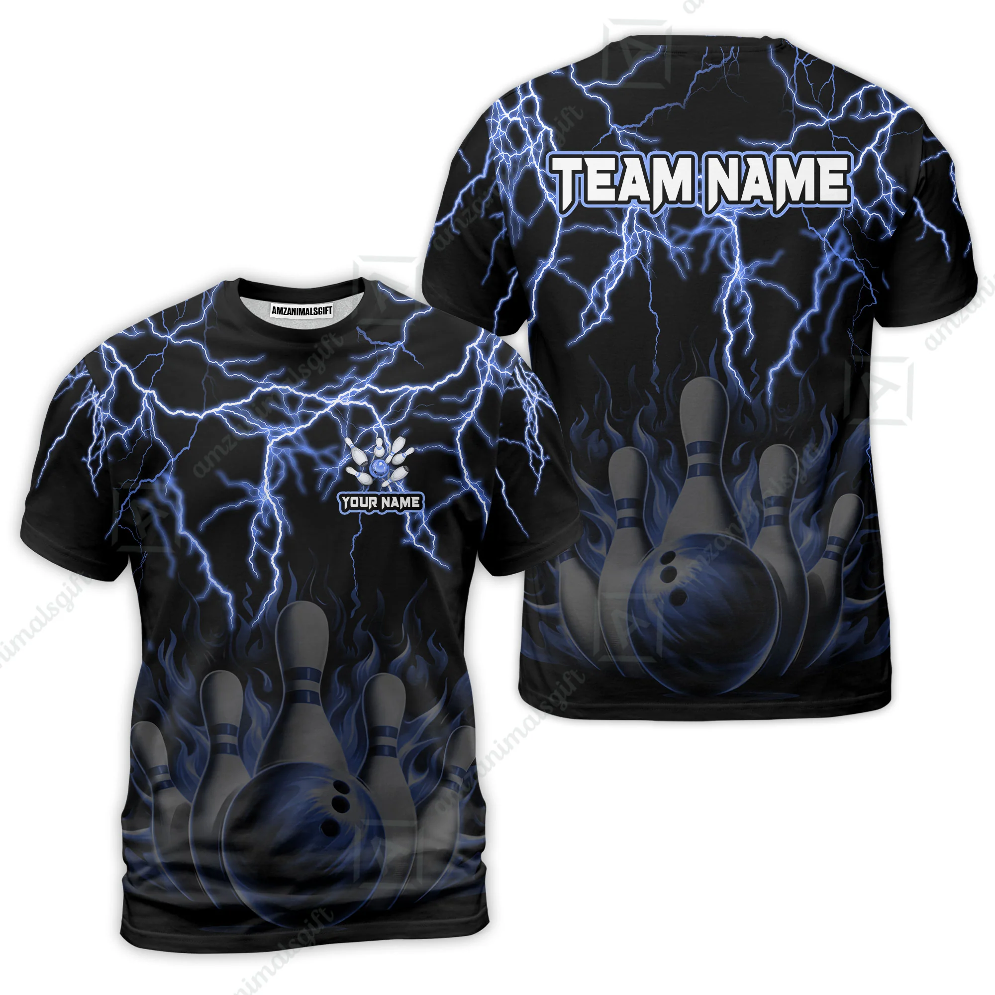 Customized Bowling Polo, Bowling & Pins Flame Thunder Pattern Multicolor Option Customized Name, Team Name Polo Shirt For Bowling Team - Image 9