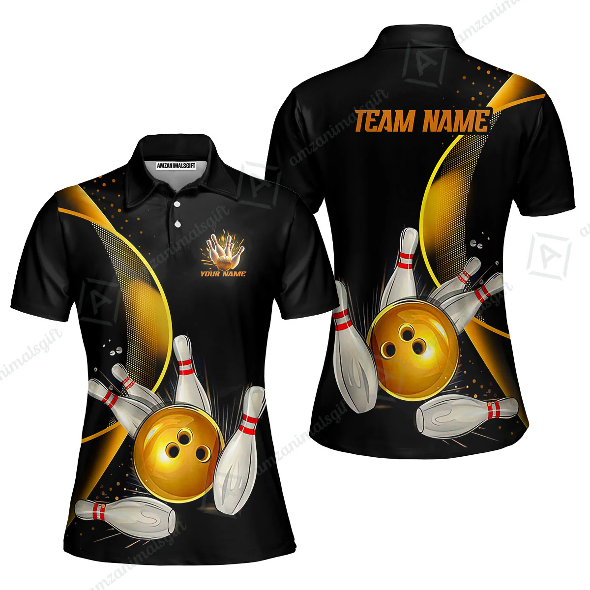 Customized Bowling Polo Shirt, Custom Black And Gold Bowling Team Shirts For Men And Women, Unisex Bowling League Jerseys Polo Shirts - Image 3