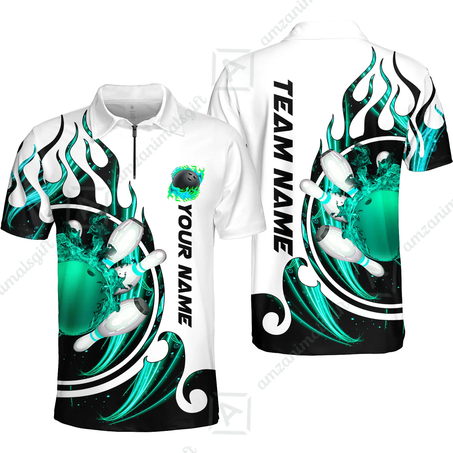 Customized Bowling Jersey Shirt, Fire Blaster Bowling And Pins Multicolor Option Customized Name, Team Name Jerseys Polo Shirts For Bowling Team - Image 10