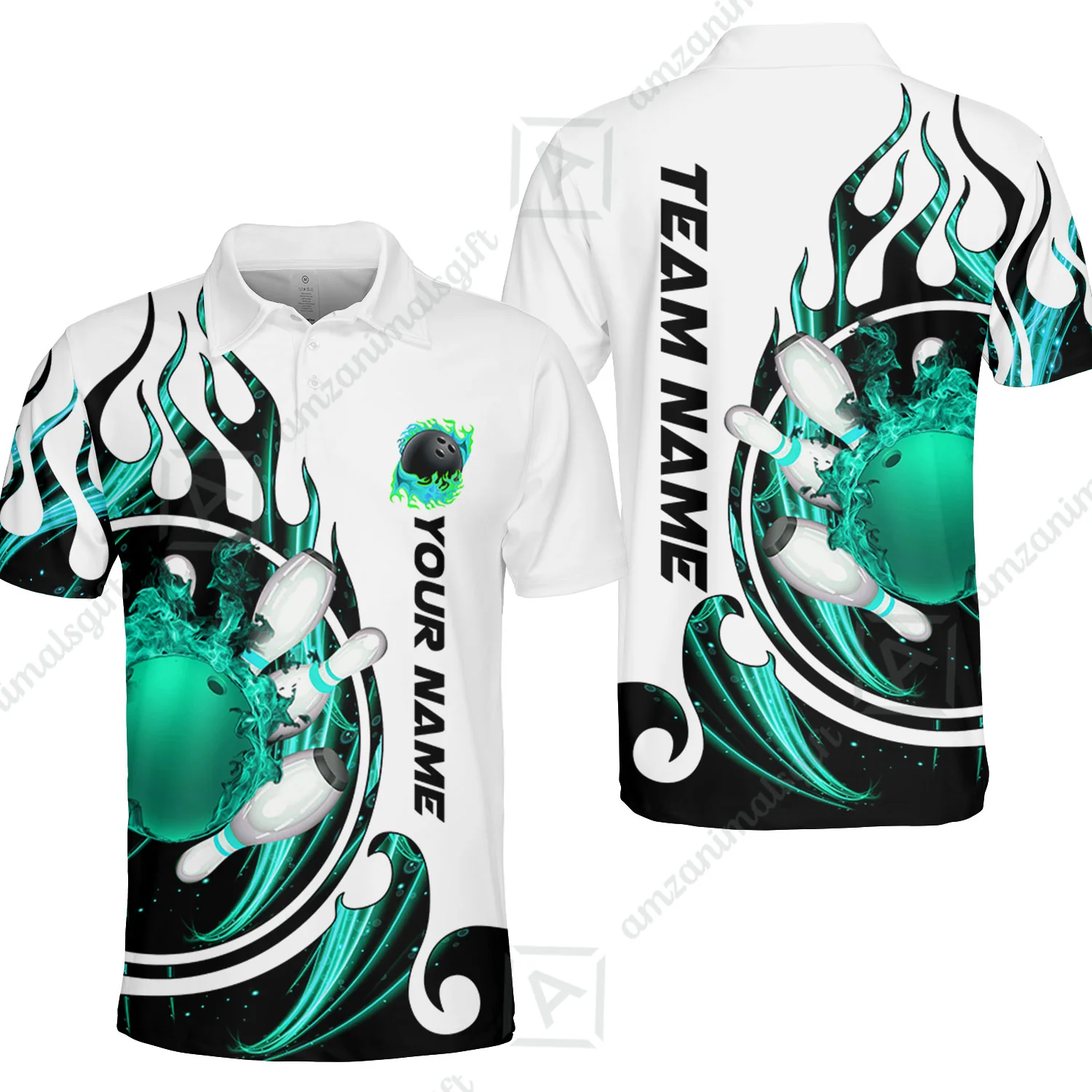 Customized Bowling Jersey Shirt, Fire Blaster Bowling And Pins Multicolor Option Customized Name, Team Name Jerseys Polo Shirts For Bowling Team - Image 11