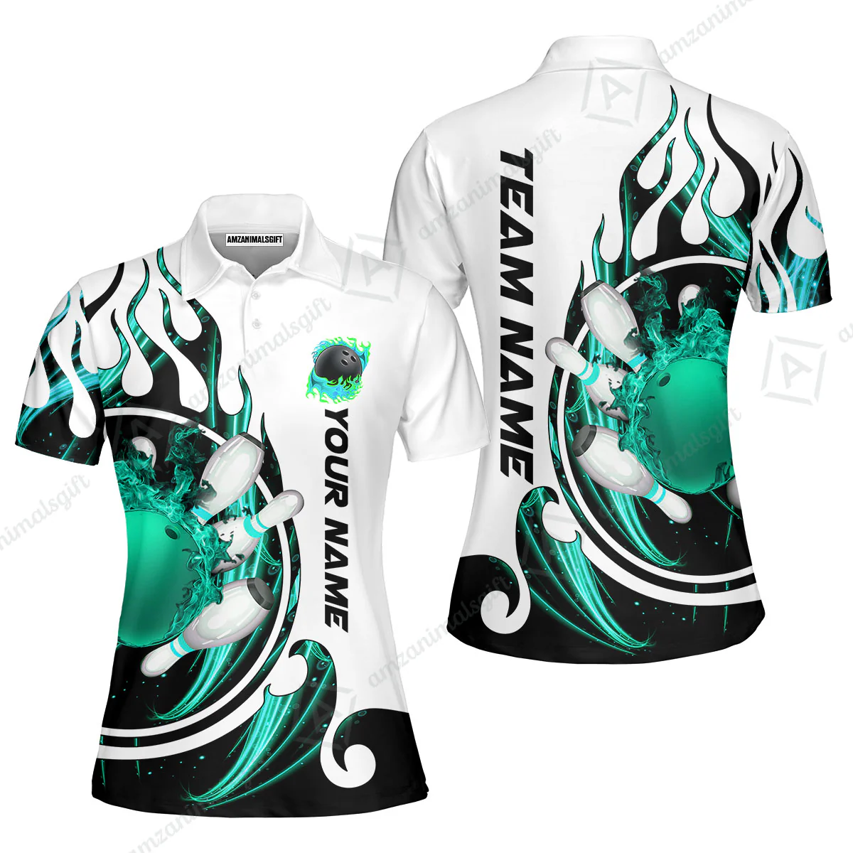 Customized Bowling Jersey Shirt, Fire Blaster Bowling And Pins Multicolor Option Customized Name, Team Name Jerseys Polo Shirts For Bowling Team - Image 12