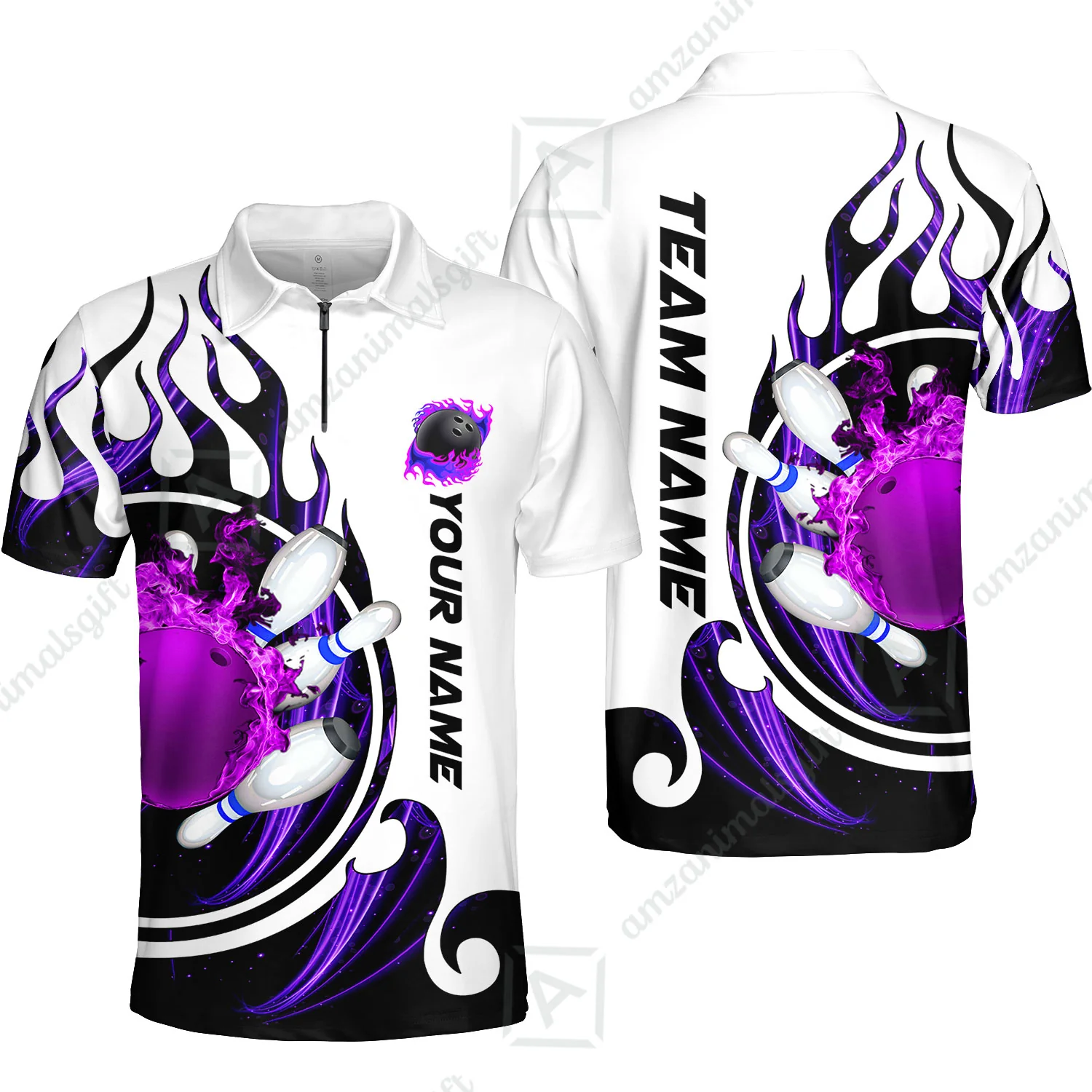 Customized Bowling Jersey Shirt, Fire Blaster Bowling And Pins Multicolor Option Customized Name, Team Name Jerseys Polo Shirts For Bowling Team - Image 14