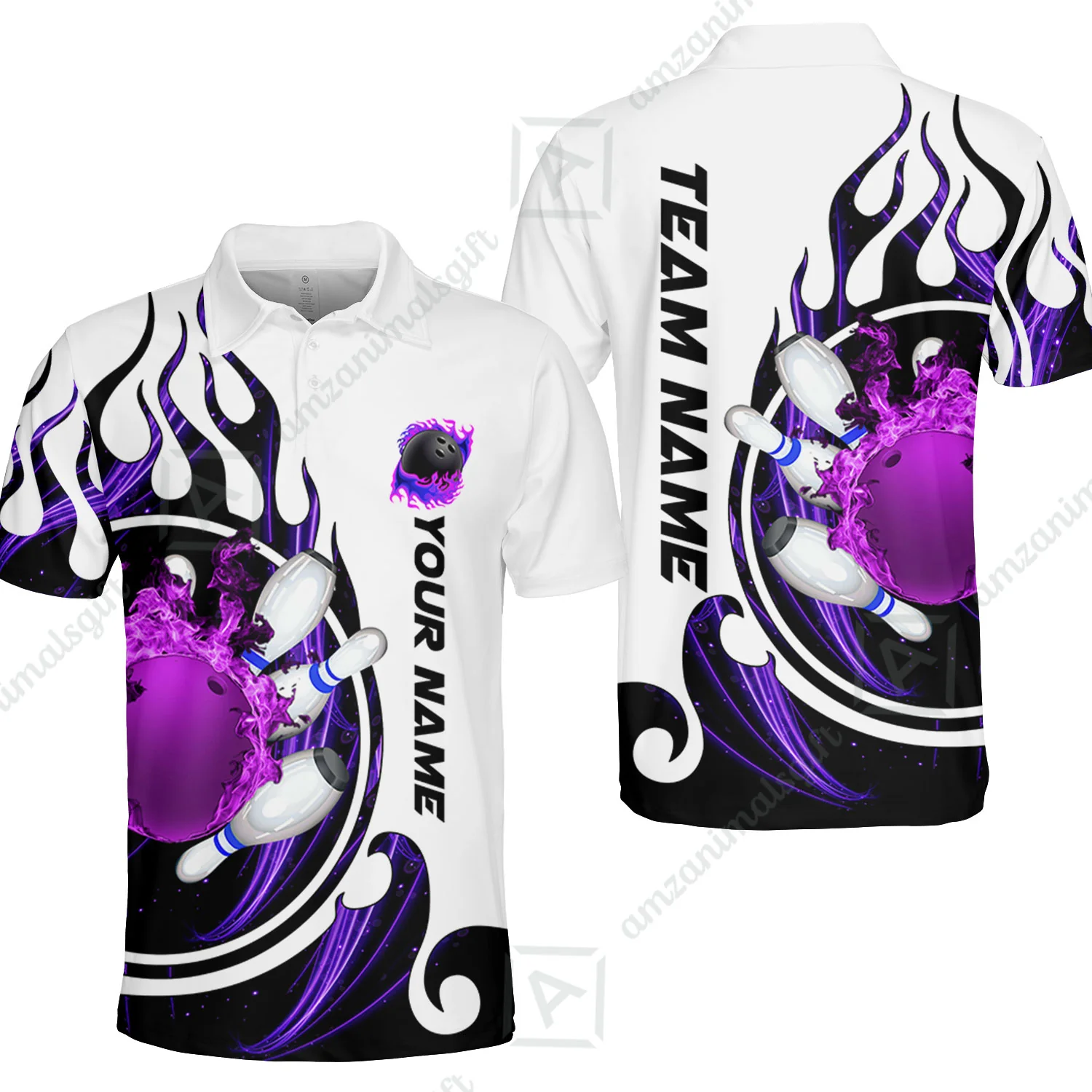Customized Bowling Jersey Shirt, Fire Blaster Bowling And Pins Multicolor Option Customized Name, Team Name Jerseys Polo Shirts For Bowling Team - Image 15