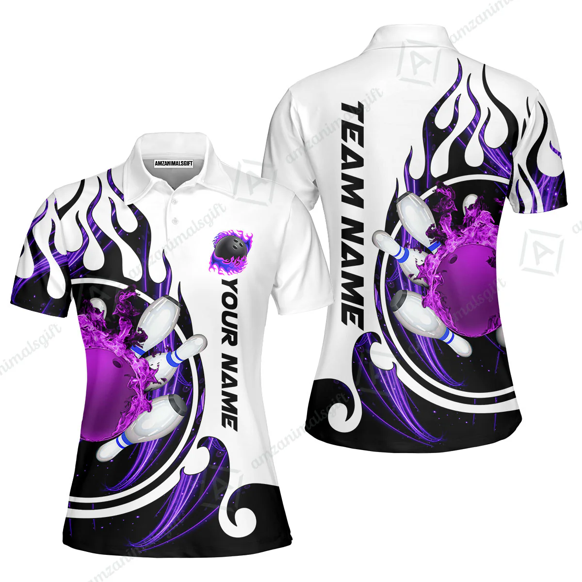 Customized Bowling Jersey Shirt, Fire Blaster Bowling And Pins Multicolor Option Customized Name, Team Name Jerseys Polo Shirts For Bowling Team - Image 16
