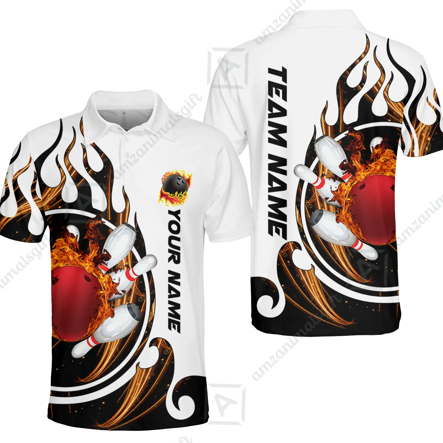 Customized Bowling Jersey Shirt, Fire Blaster Bowling And Pins Multicolor Option Customized Name, Team Name Jerseys Polo Shirts For Bowling Team - Image 19